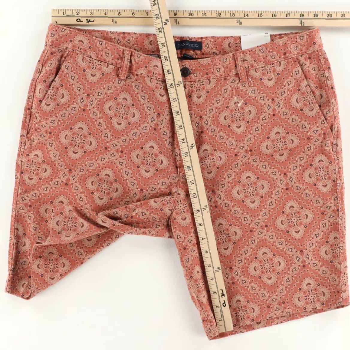 Lands' End Lands End Men Khaki Chino Shorts Patterned Red 40 Classic Fit Cotton Casual Shorts Mens 40 Regular Waist 38 Inseam 9in Size US 40 / EU 56 - 3 Thumbnail