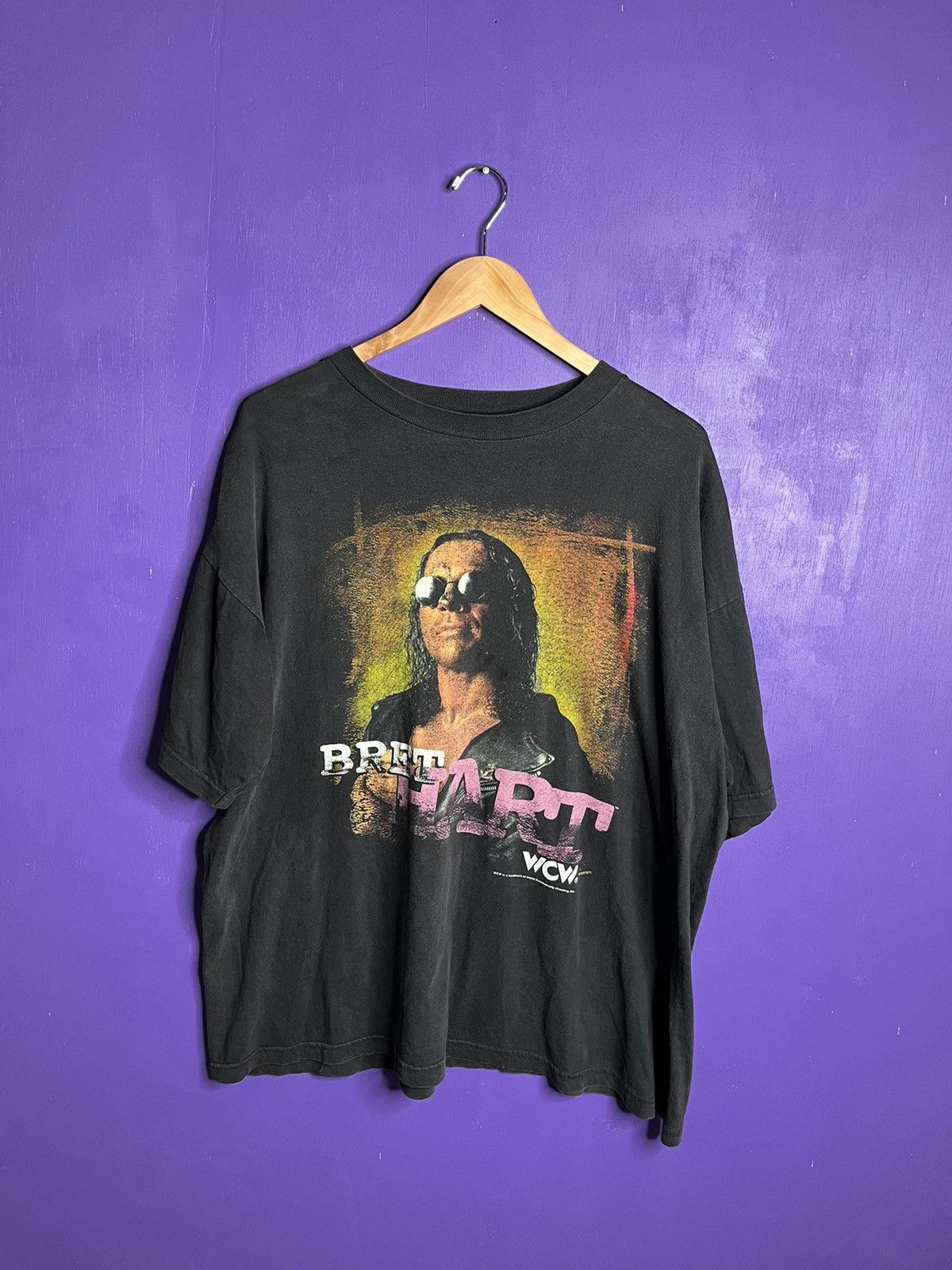 image of Made In USA x Vintage Late 90's Wcw Brett Hart Faded T-Shirt in Black, Men's (Size 2XL)