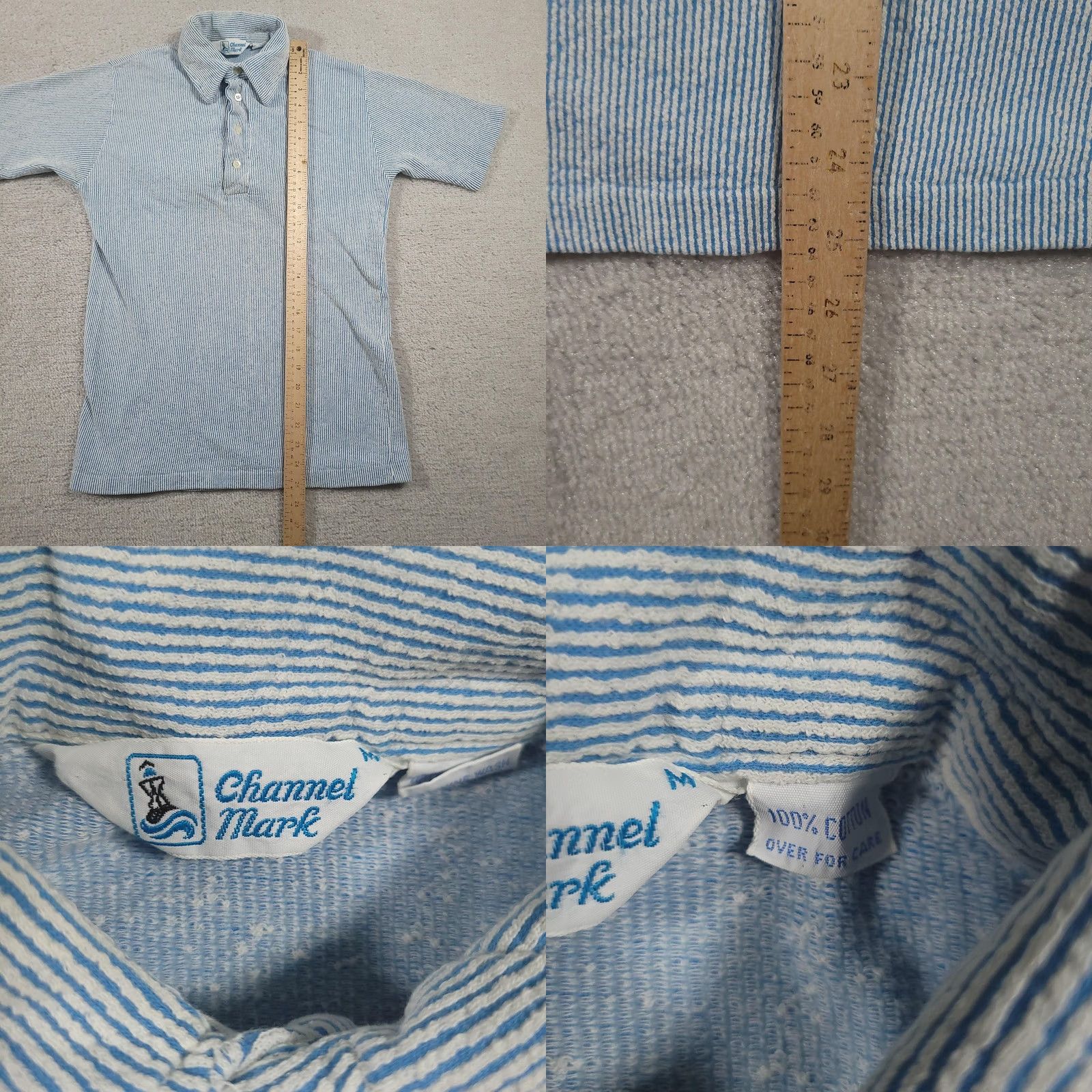 Vintage Channel Mark Polo Shirt Mens M Blue White Striped 3 Button Collared Cotton Shirt Size US M / EU 48-50 / 2 - 8 Thumbnail