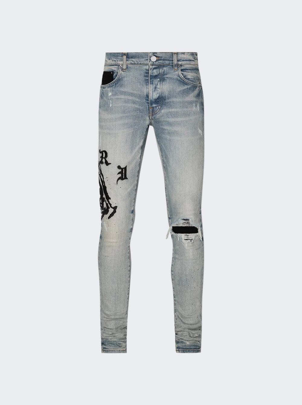 Amiri o1mle0925 Wes Lang Reaper Logo Jeans in Clay Indigo Size US 33 - 1 Thumbnail