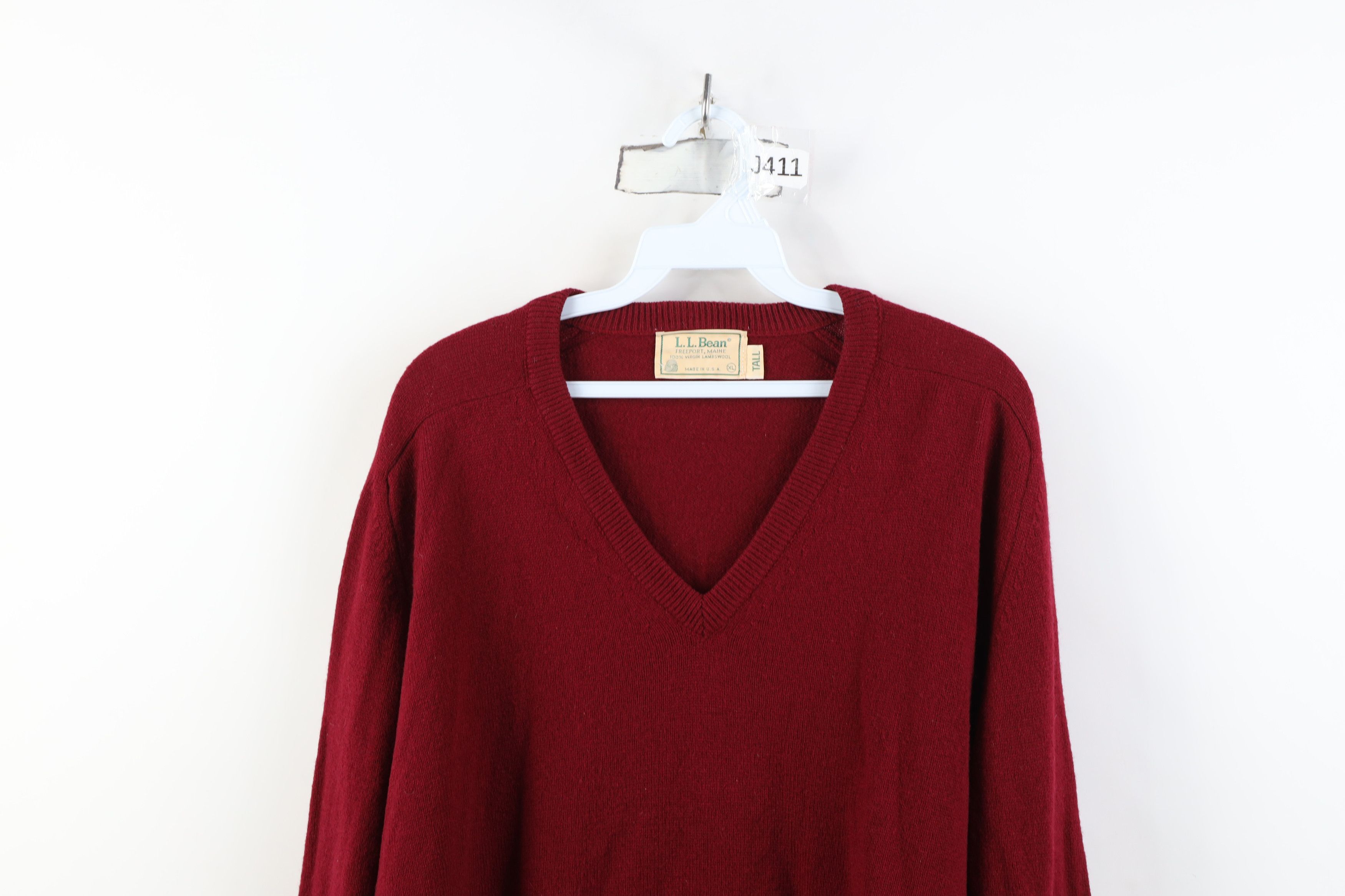 L.L. Bean Vintage 70s LL Bean Lambswool Knit V-Neck Sweater Red USA Size US XL / EU 56 / 4 - 2 Thumbnail