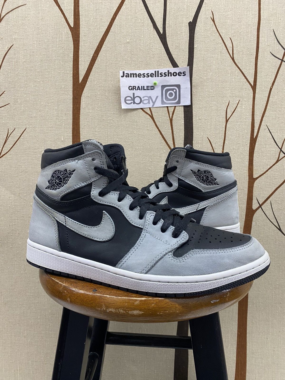 image of Jordan Nike Size 11 Air Jordan Retro 1 High OG Shadow 2.0 Shoes in Grey, Men's