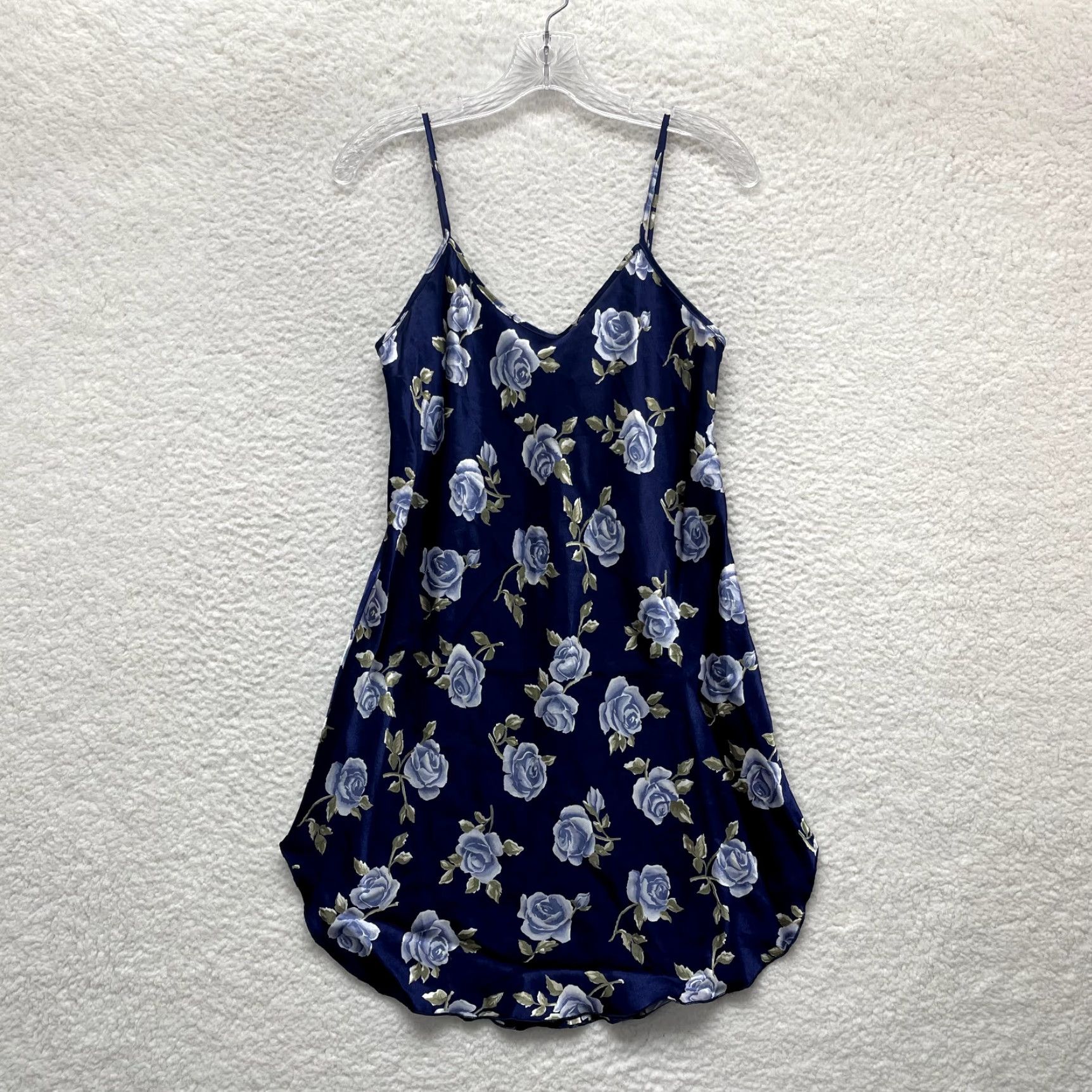 Vintage VINTAGE 90s Slip Dress Blue Satin Rose Floral Chemise Lingerie Sussan Womens Small Medium Size S / US 4 / IT 40 - 2 Thumbnail