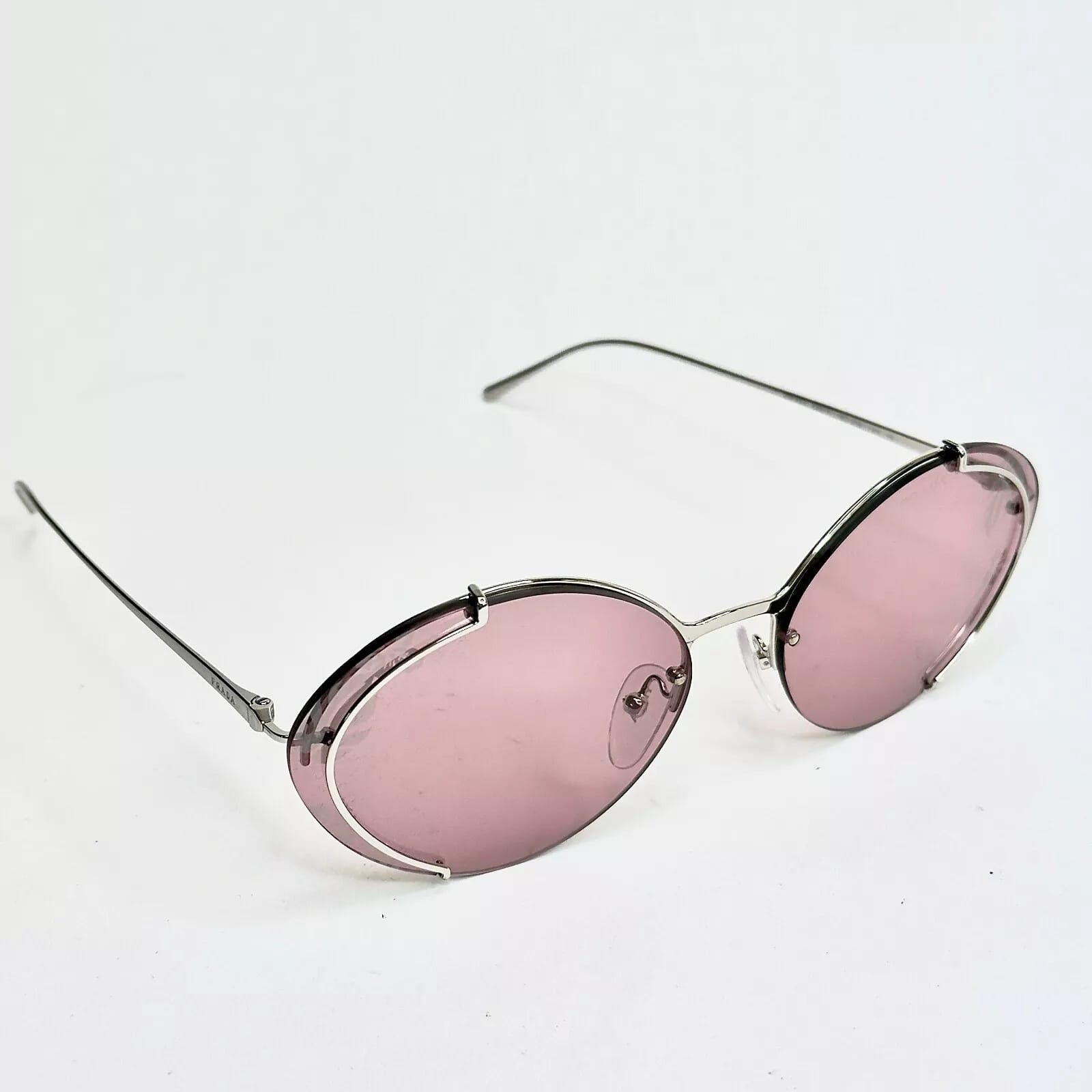 Prada PRADA Oval Metal Sunglasses 60U Silver Pink Mirror PR60US Size ONE SIZE - 5 Thumbnail