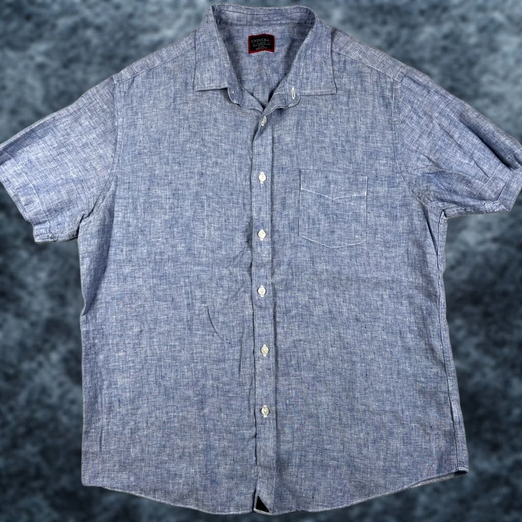 UNTUCKit UNTUCKit Shirt Button XL Slim Blue Lightweight Linen Short Sleeve Size US XL / EU 56 / 4 - 1 Thumbnail