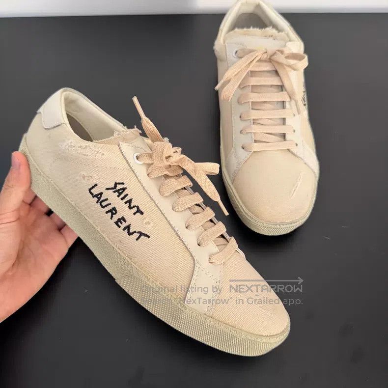 Saint Laurent Paris Saint Laurent Paris Slogan Embroidered Distressed Sneakers Size US 9 / EU 42 - 1 Thumbnail