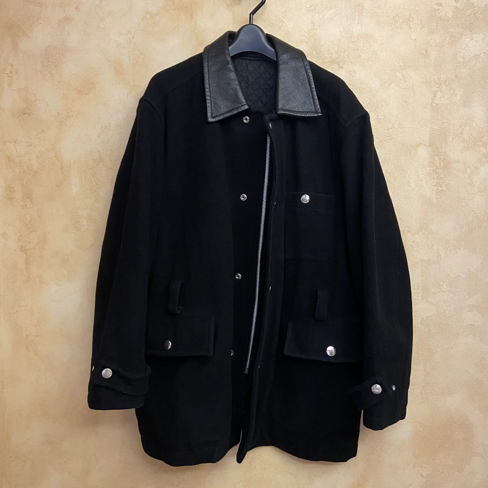 Comme des Garcons Comme Des Garcons Leather collar, wool pocket jacket -DMC Size US M / EU 48-50 / 2 - 1 Thumbnail