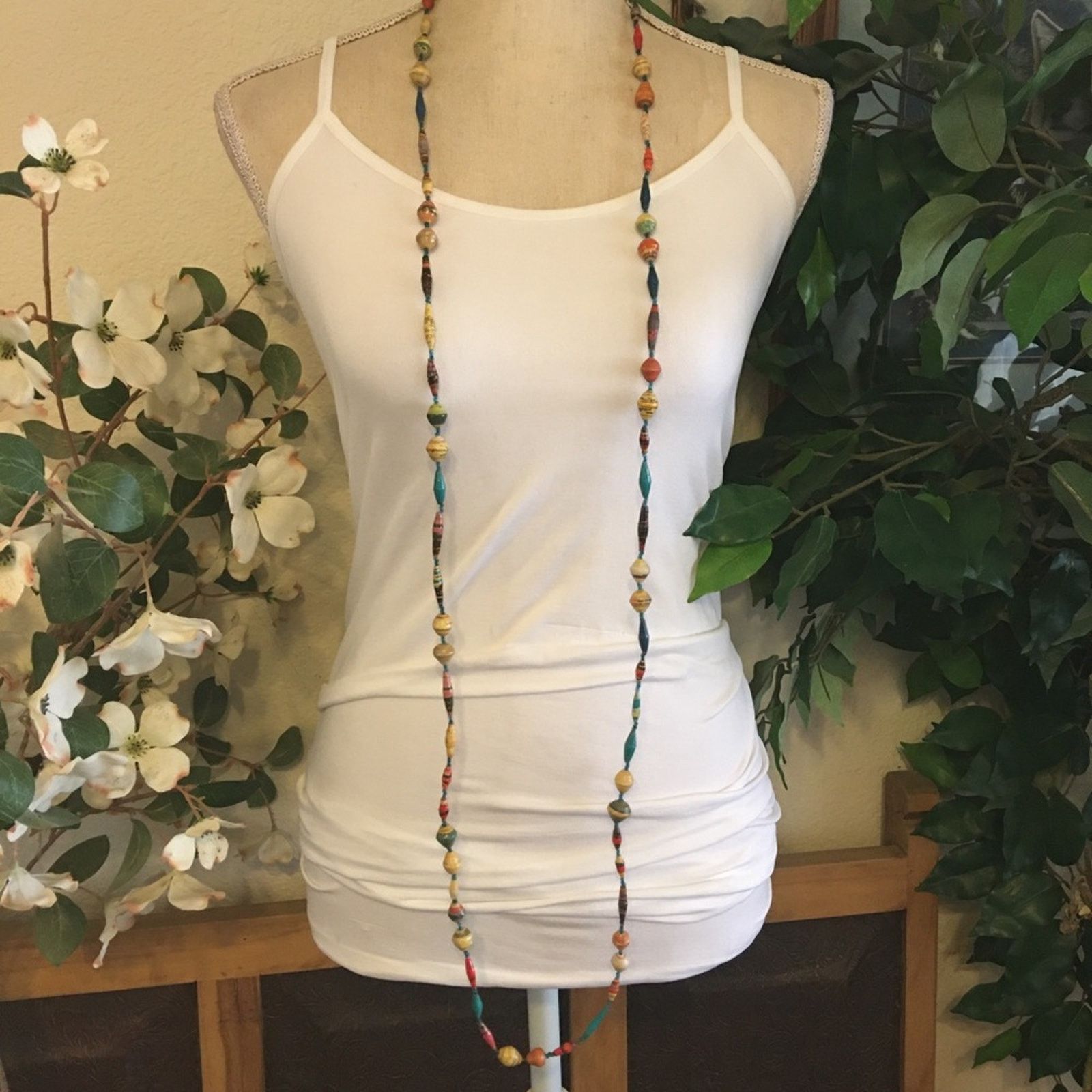 Handmade Hand crafted resin coated paper bead long necklace Size ONE SIZE - 1 Thumbnail