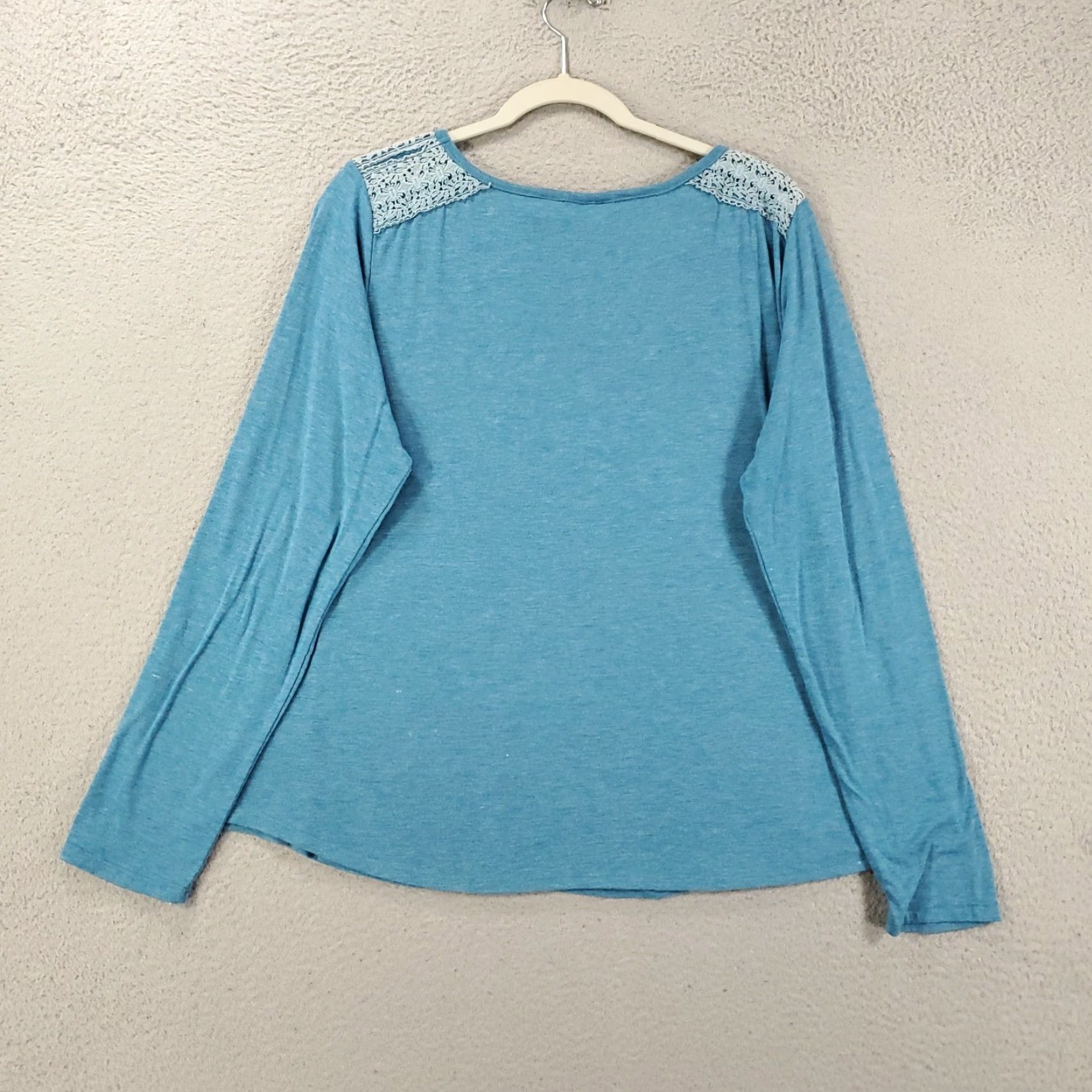 Vintage Womens Blue Heathered Top Lace Shoulder Accent Pullover Grace Blouse Large XL Plus Size Knit Hoodie? Wait. Size XL / US 12-14 / IT 48-50 - 7 Thumbnail