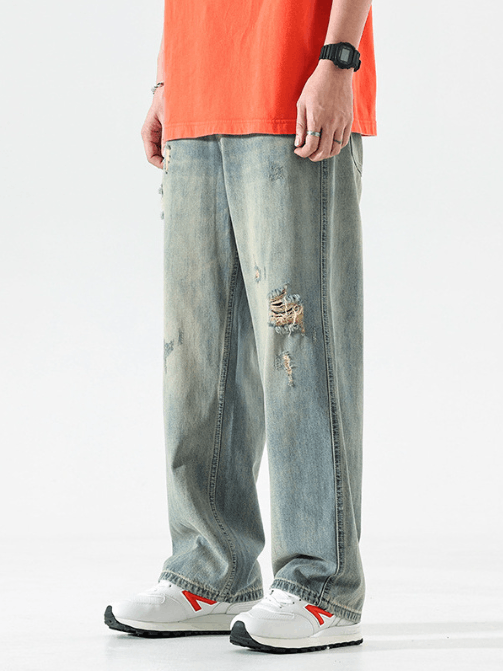 Japanese Brand × Jean Retro trend washed holes distressed high street jeans Size US 34 / EU 50 - 3 Thumbnail