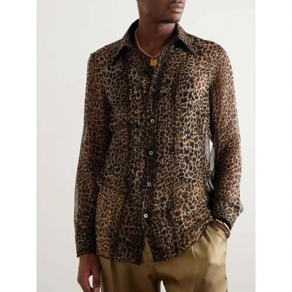 Tom Ford o1loc1c0825 HSA001 Silk Chiffon Shirt in Leopard Size US M / EU 48-50 / 2 - 3 Thumbnail