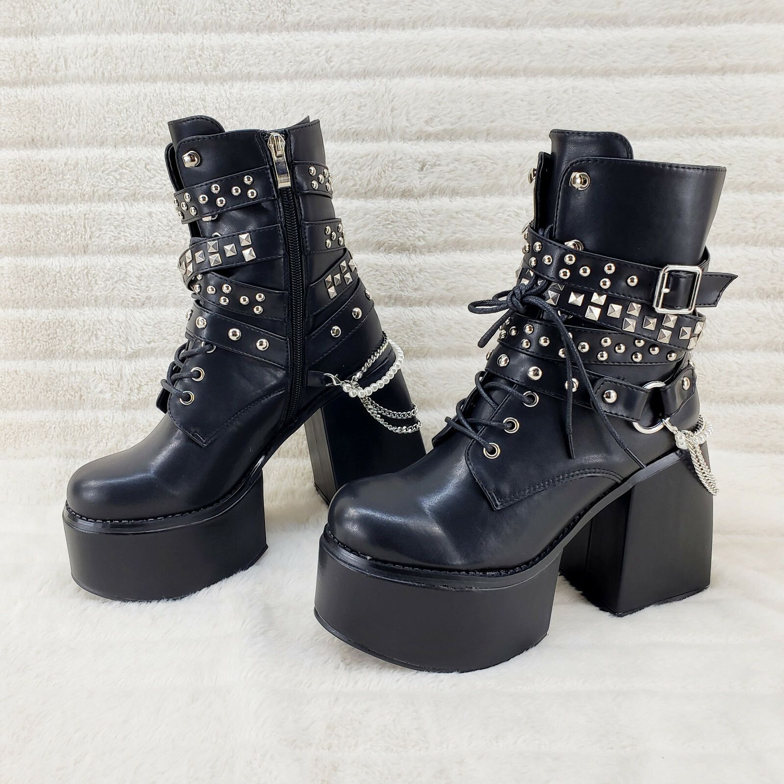 Ocho Black Ice Multipile Strap Platform Chunky Block Heel An