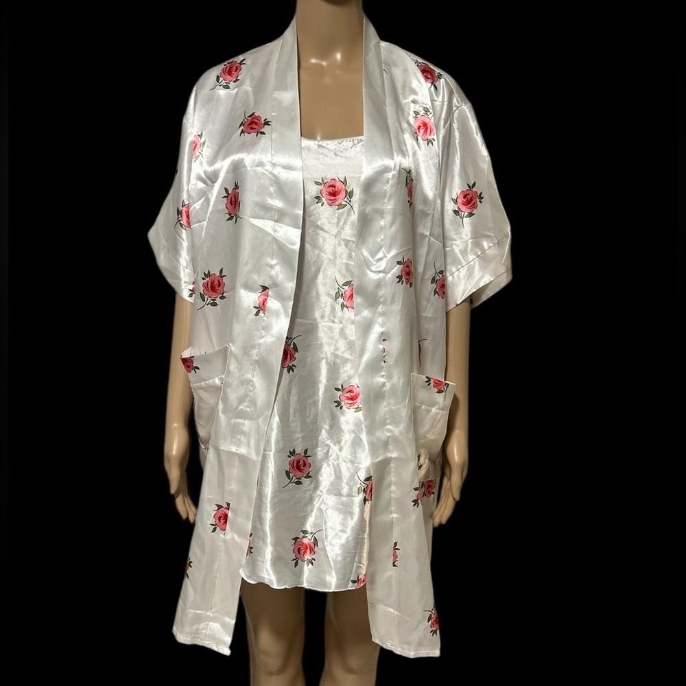 Designer Floral Satin Robe and Slip Set Size ONE SIZE - 1 Thumbnail