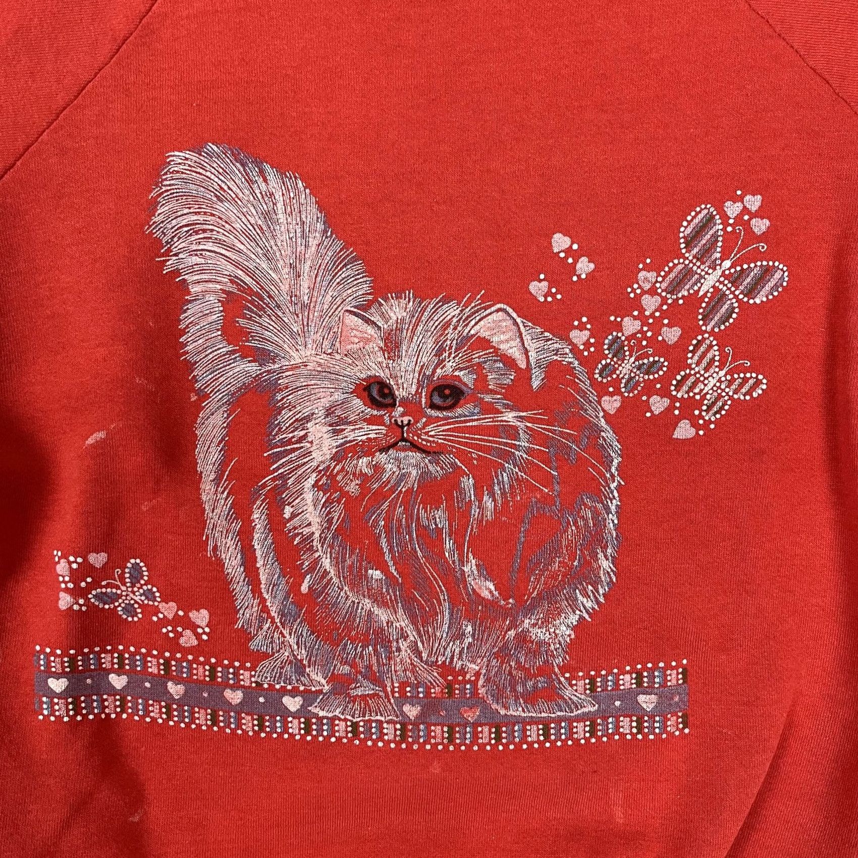 Vintage VINTAGE Cat Raglan Sweatshirt Womens Large Red Raglan Fleece Crewneck 80s Size L / US 10 / IT 46 - 2 Thumbnail