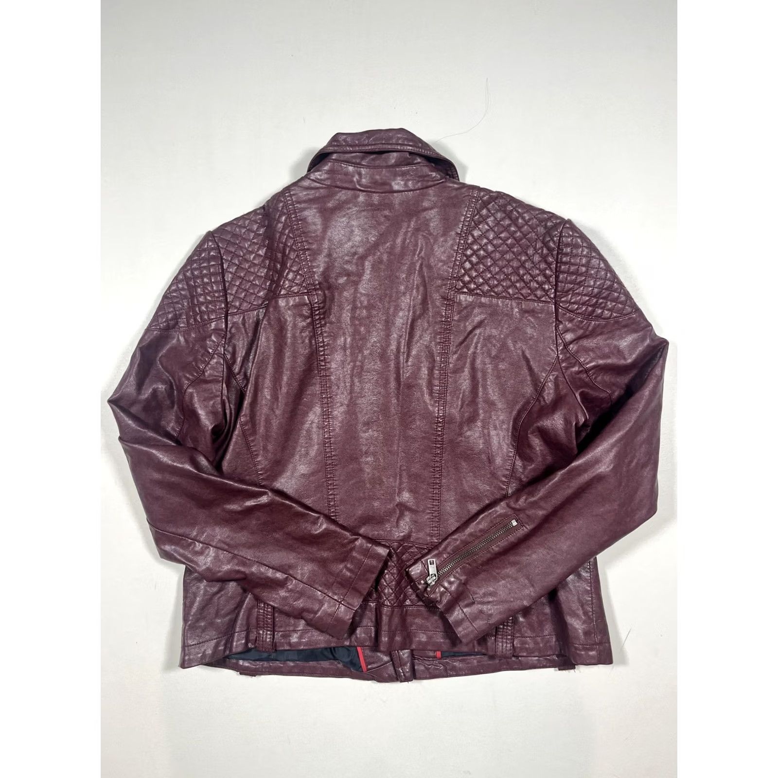 Tommy Hilfiger Tommy Hilfiger Jacket Womens Large Red Faux Leather Moto Biker Quilted Zip Short Size 36" / US 14 / IT 50 - 2 Thumbnail