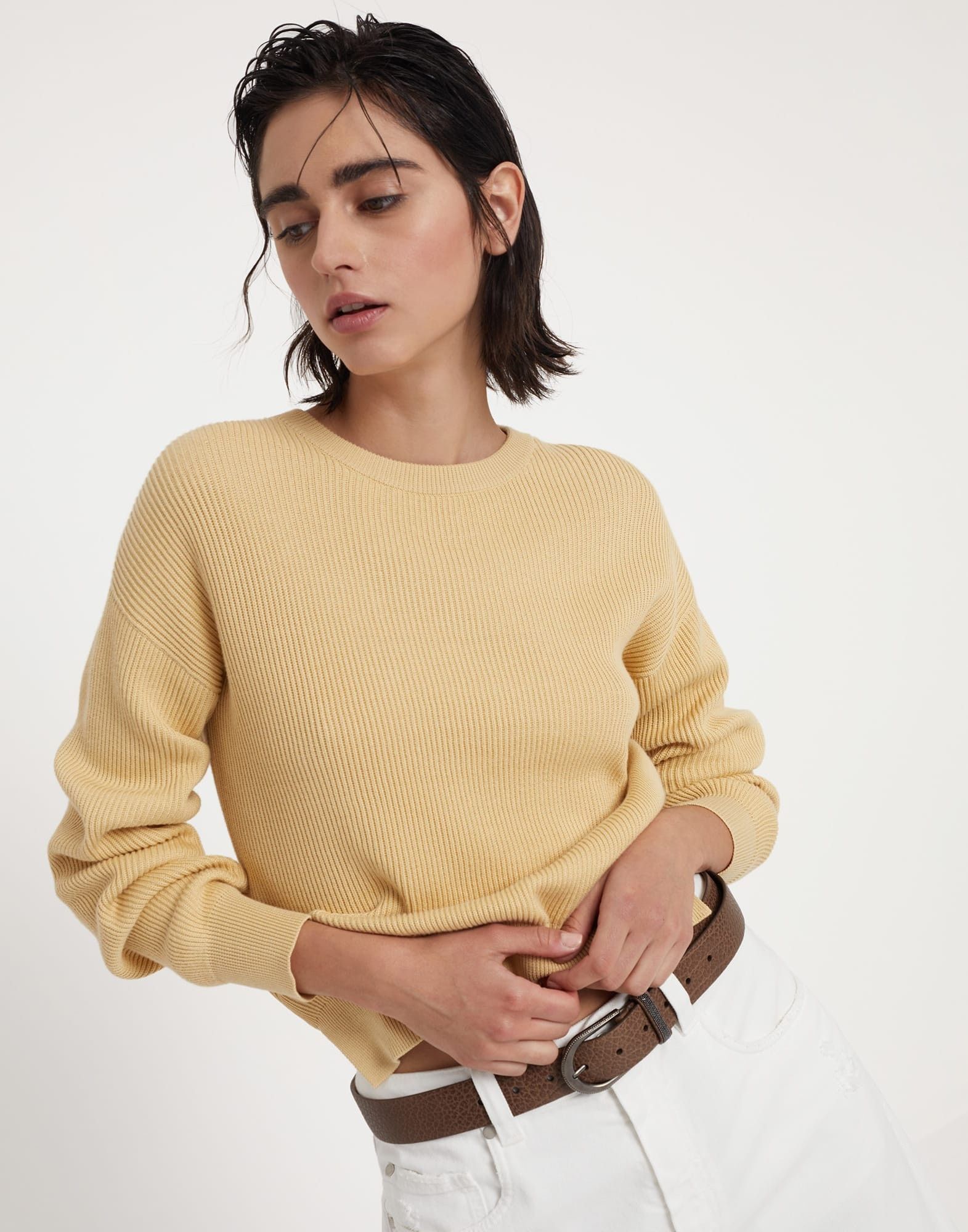 Brunello Cucinelli o1w1db10825 Sweater in Bright Yellow Size M / US 6-8 / IT 42-44 - 2 Thumbnail