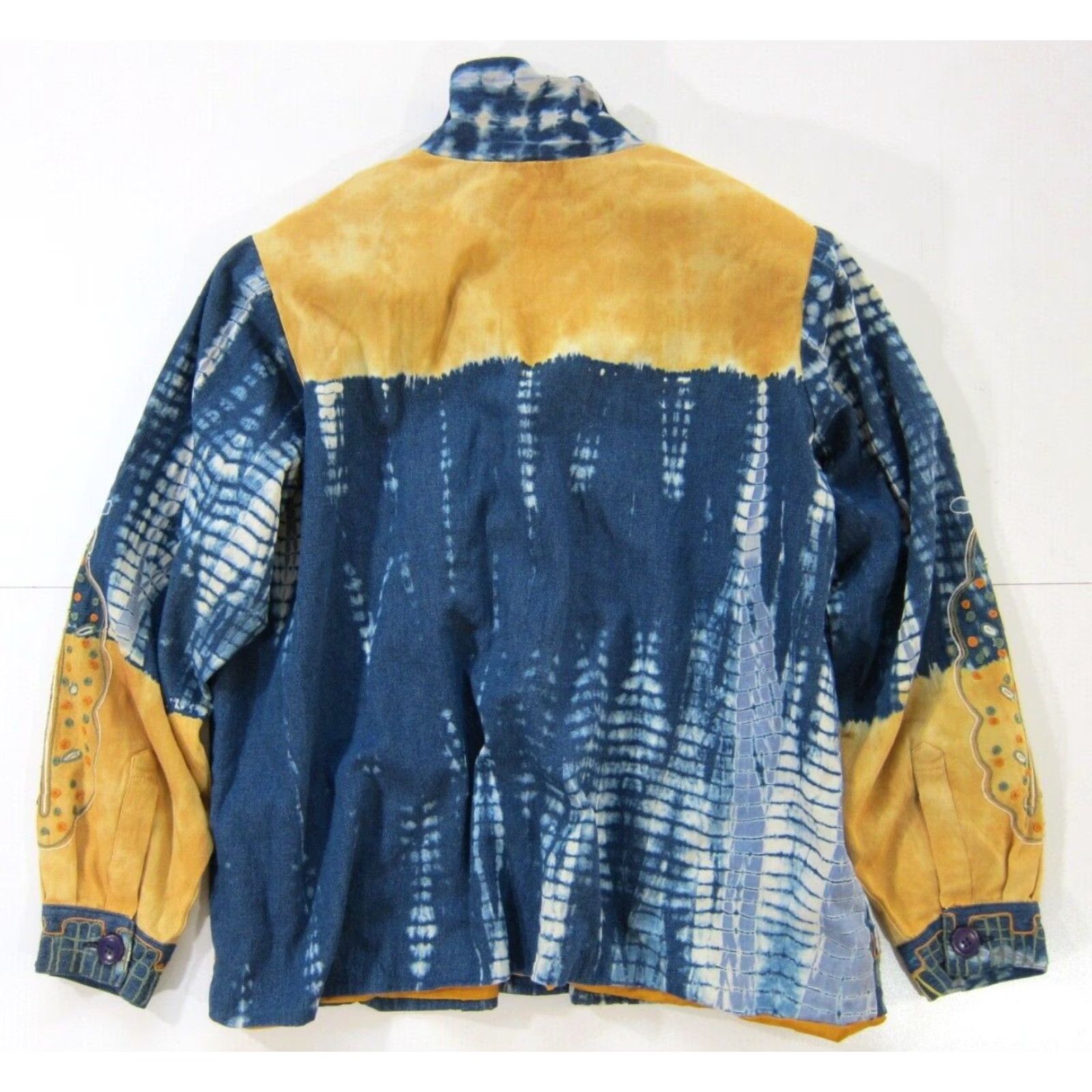 ESPIRIT Sandy Starkman Spirit Cotton Blue Brown Tie Dye Embroidered Hippy Boho Jacket 2X Shirt 1990s Mens Size XXL / US 16-18 / IT 52-54 - 2 Thumbnail