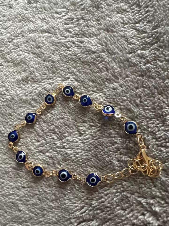Jewelry EVIL Eyes Glass Beads Gold Chain Bracelet Size ONE SIZE - 4 Thumbnail
