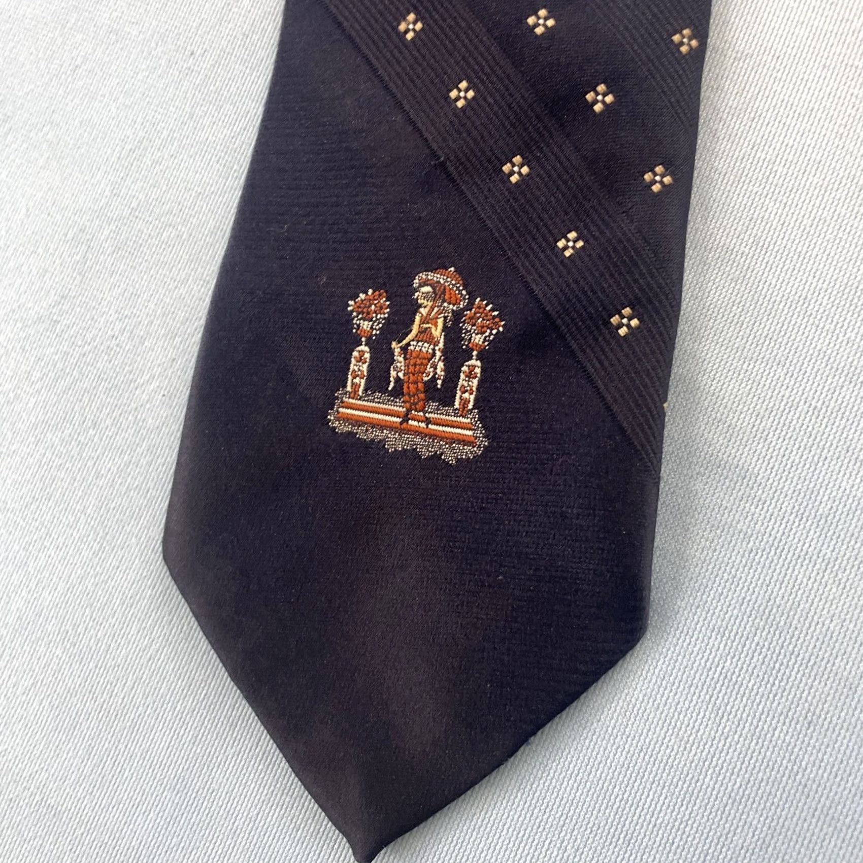 Vintage VINTAGE Art Deco Necktie Flapper Woman Medallion Roaring 20s Blue Yellow 3.2x61 Capsule Art Neckwear Men Tie Size ONE SIZE - 2 Thumbnail