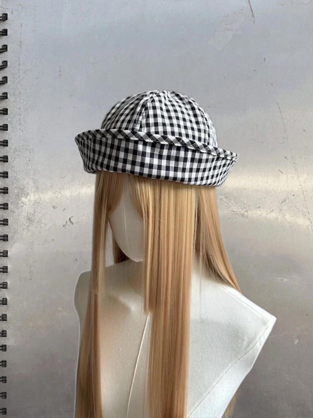 Japanese Brand Retro Black White Plaid Beret Sailor Hat Y2K French Girl OS Size ONE SIZE - 1 Thumbnail