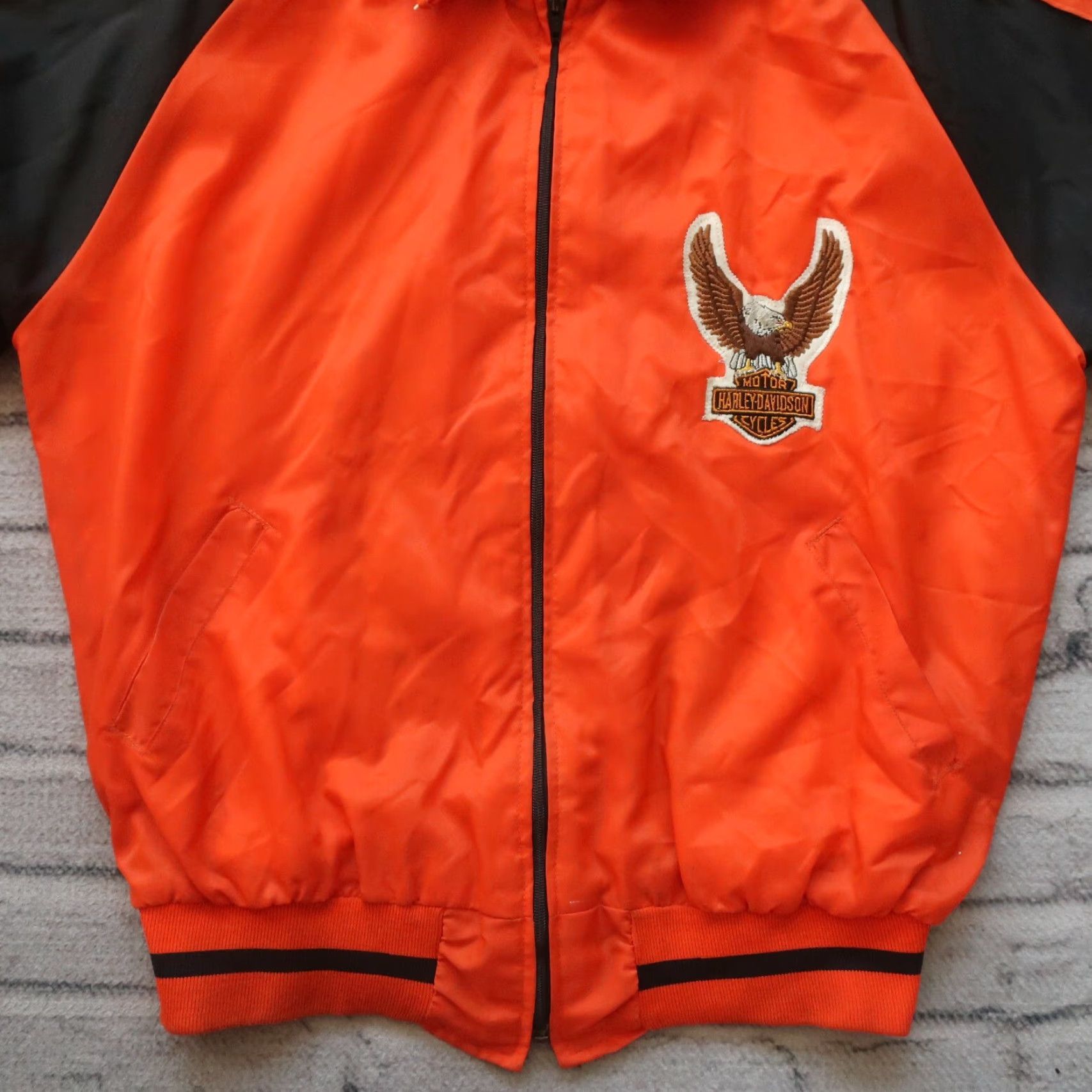 Harley Davidson Vintage Harley Davidson Eagle Bomber Jacket Slim Medium Orange / Black Mens Jacket USA 80s 90s 80s Harley Davidson USA Bomber Jacket Mens Size US M / EU 48-50 / 2 - 4 Thumbnail