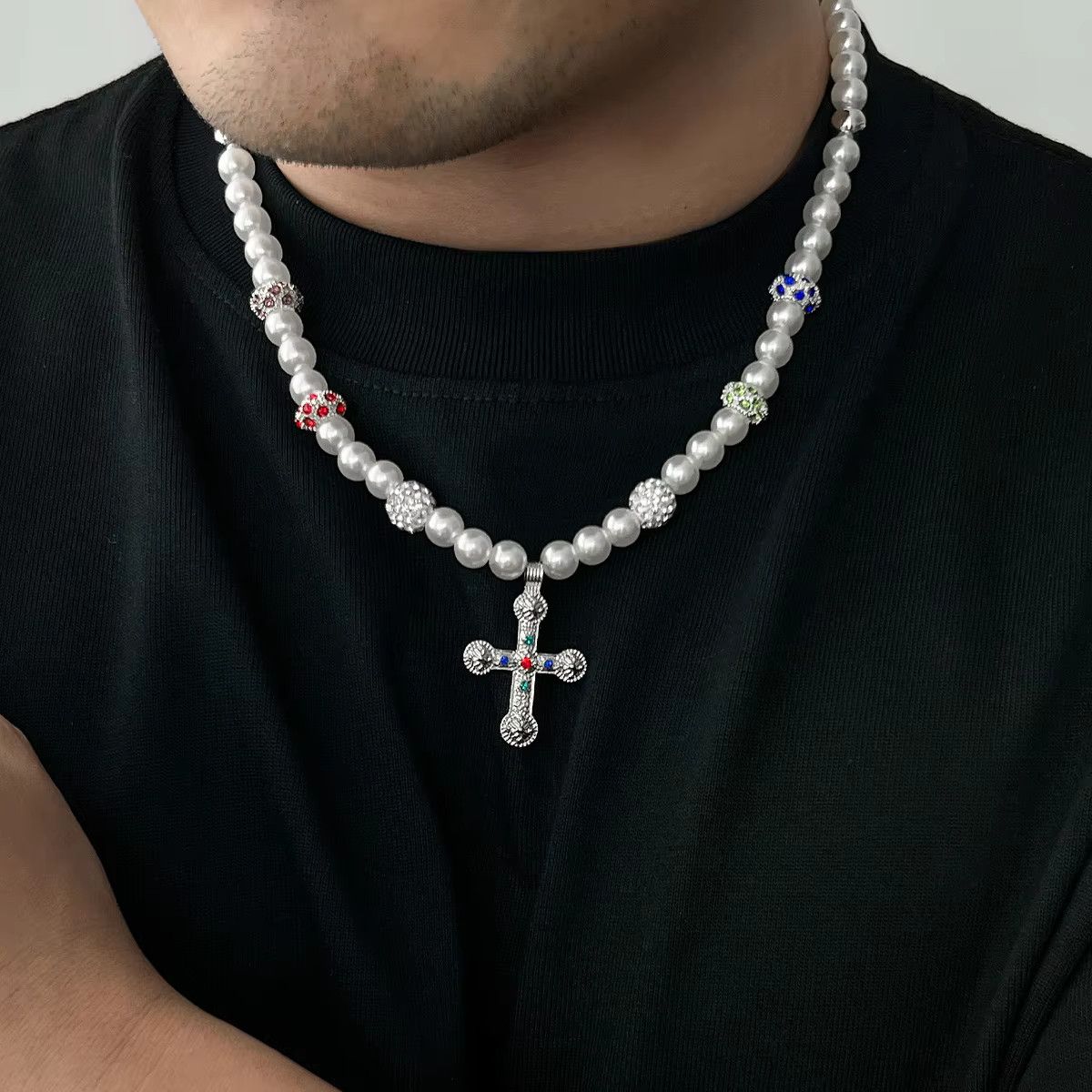 Jewelry Big Cross Jesus Pendant Choker Necklace Size ONE SIZE - 5 Thumbnail