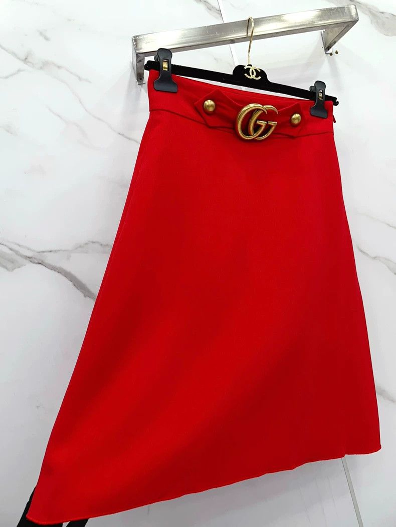 Gucci Gucci Red double G gold buckle wool silk skirt 2504-Nextarr Size 25" / US 0 / IT 36 - 6 Thumbnail