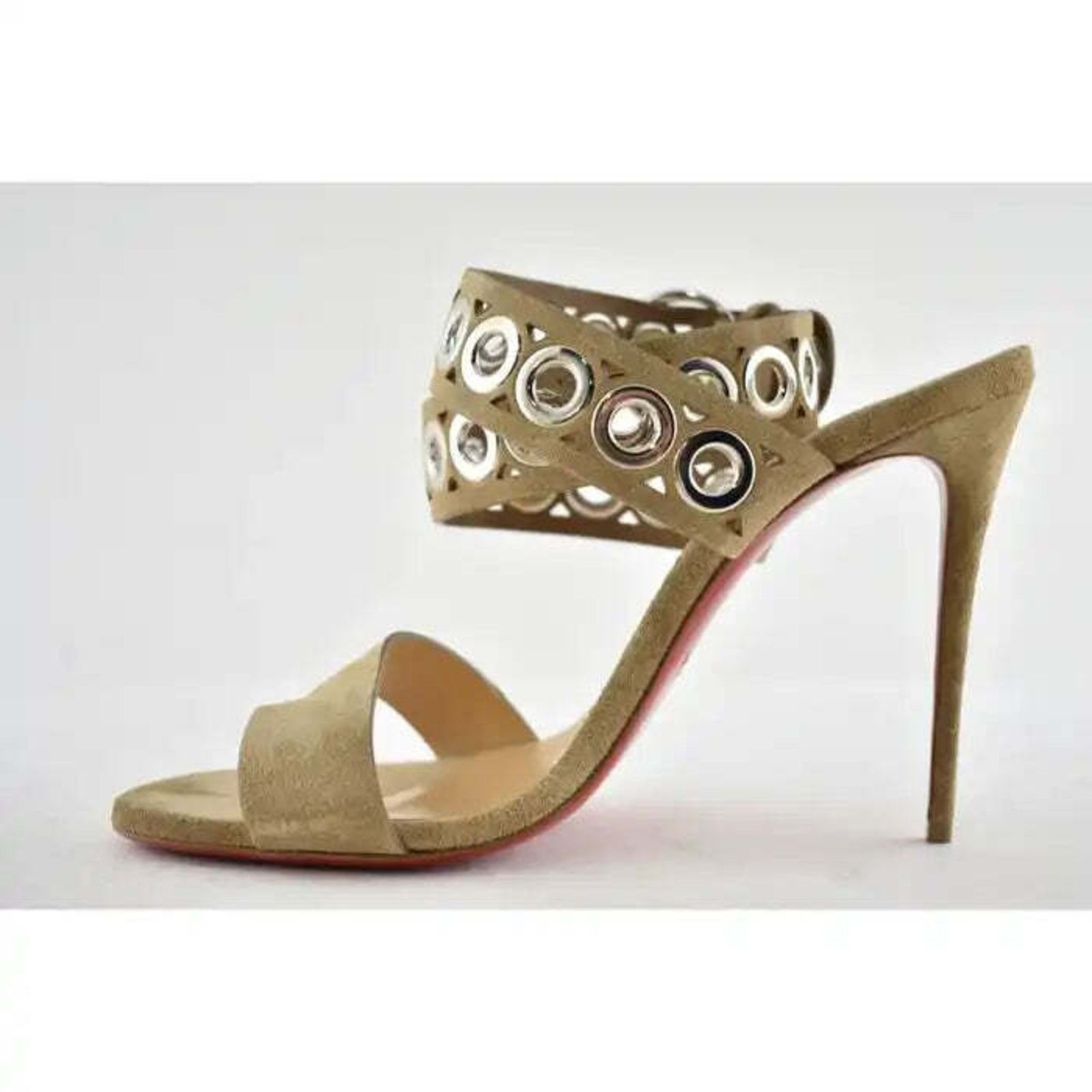 Christian Louboutin Sandaclou 100 Lionne Beige Suede Strap Sandal Heel Pump 40 Size US 10 / IT 40 - 8 Thumbnail
