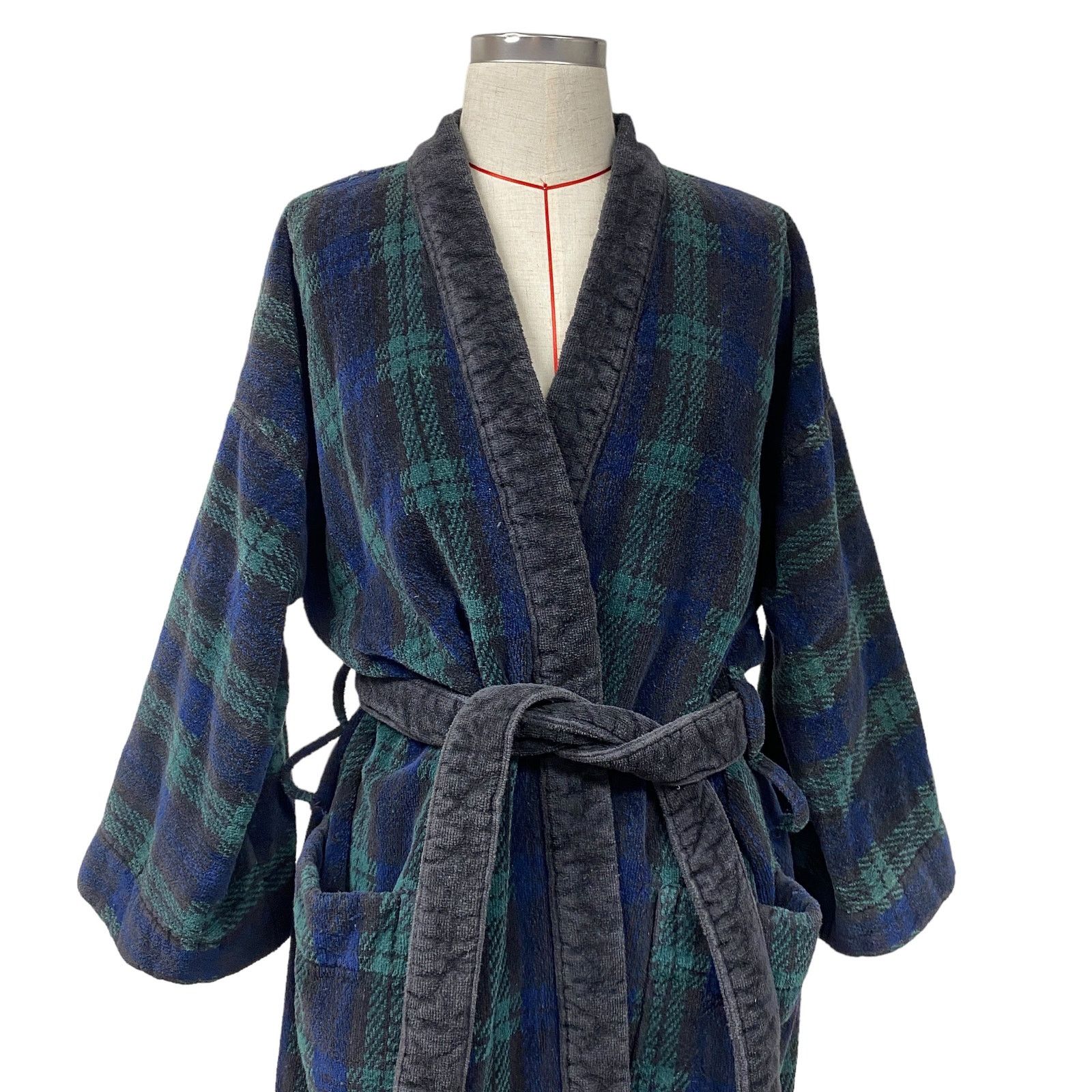Perry Ellis Perry Ellis Portfolio Mens One Size Plaid Terry Bath Robe Size ONE SIZE - 2 Thumbnail