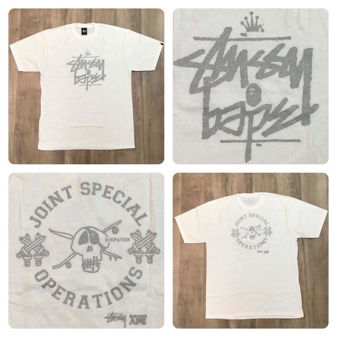 Bape × Stussy BAPE × STUSSY Silver Glitter SKULL LOGO T-shirt APE NIGO Size US L / EU 52-54 / 3 - 1 Thumbnail