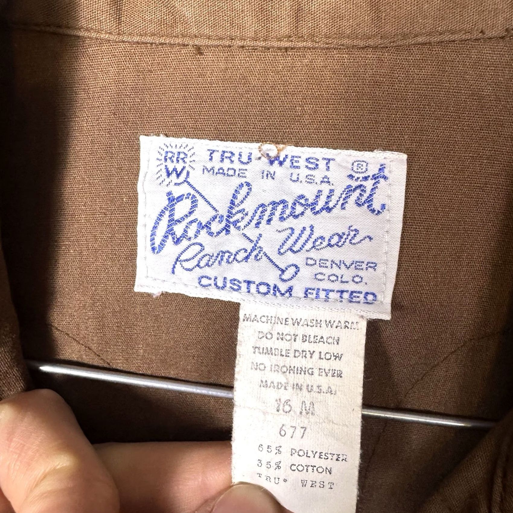 Rockmount Ranch Wear Rockmount Rach Wear Tru-West Shirt Mens M 16 Custom Fit USA Made Pearl Snap Brown Cotton Button-Up Western 80s 90s Casual Mens Size US M / EU 48-50 / 2 - 5 Thumbnail