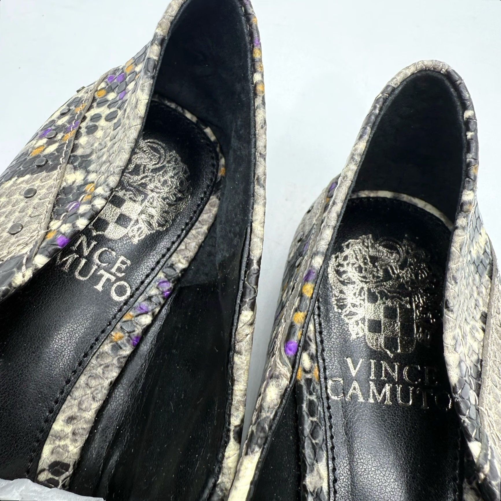 Vince Camuto Vince Camuto Jendeya Loafers Leather Gray Snake Embossed Slip On Sz 7.5 Size US 8 / IT 38 - 3 Thumbnail