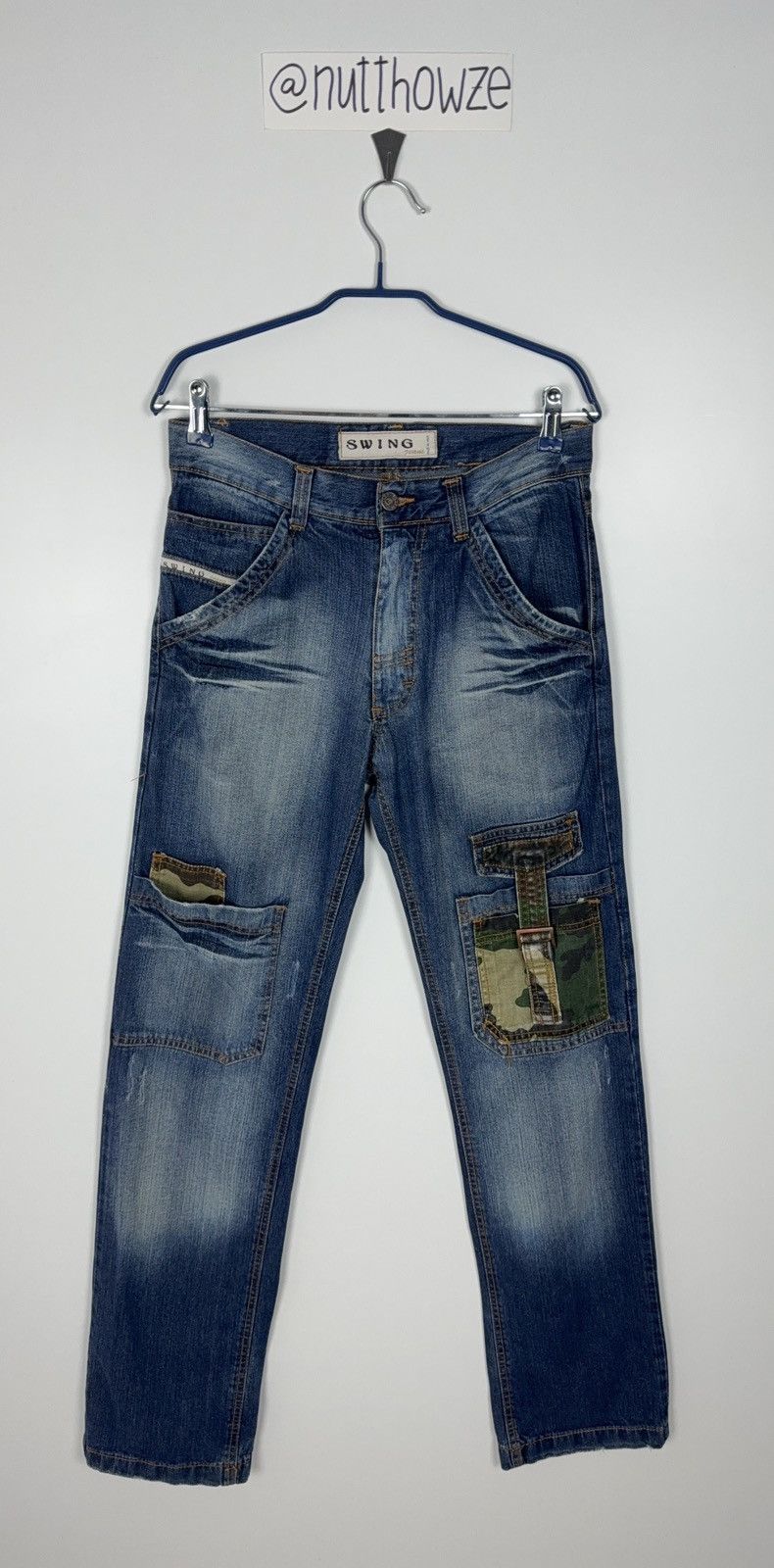 Vintage Japanese Style Camo Patched Distressed Denim Jeans Size US 29 - 1 Thumbnail