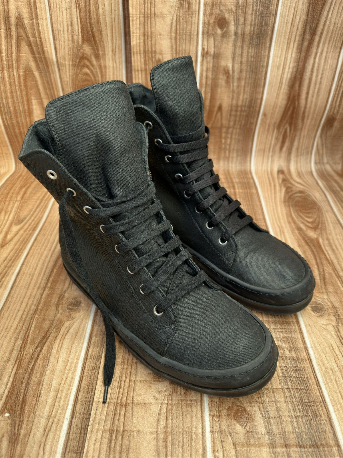 Rick Owens Rick Owens Drkshdw 2016 Black Waxed Canvas Vegan Ramones Size US 7.5 / EU 40-41 - 2 Thumbnail