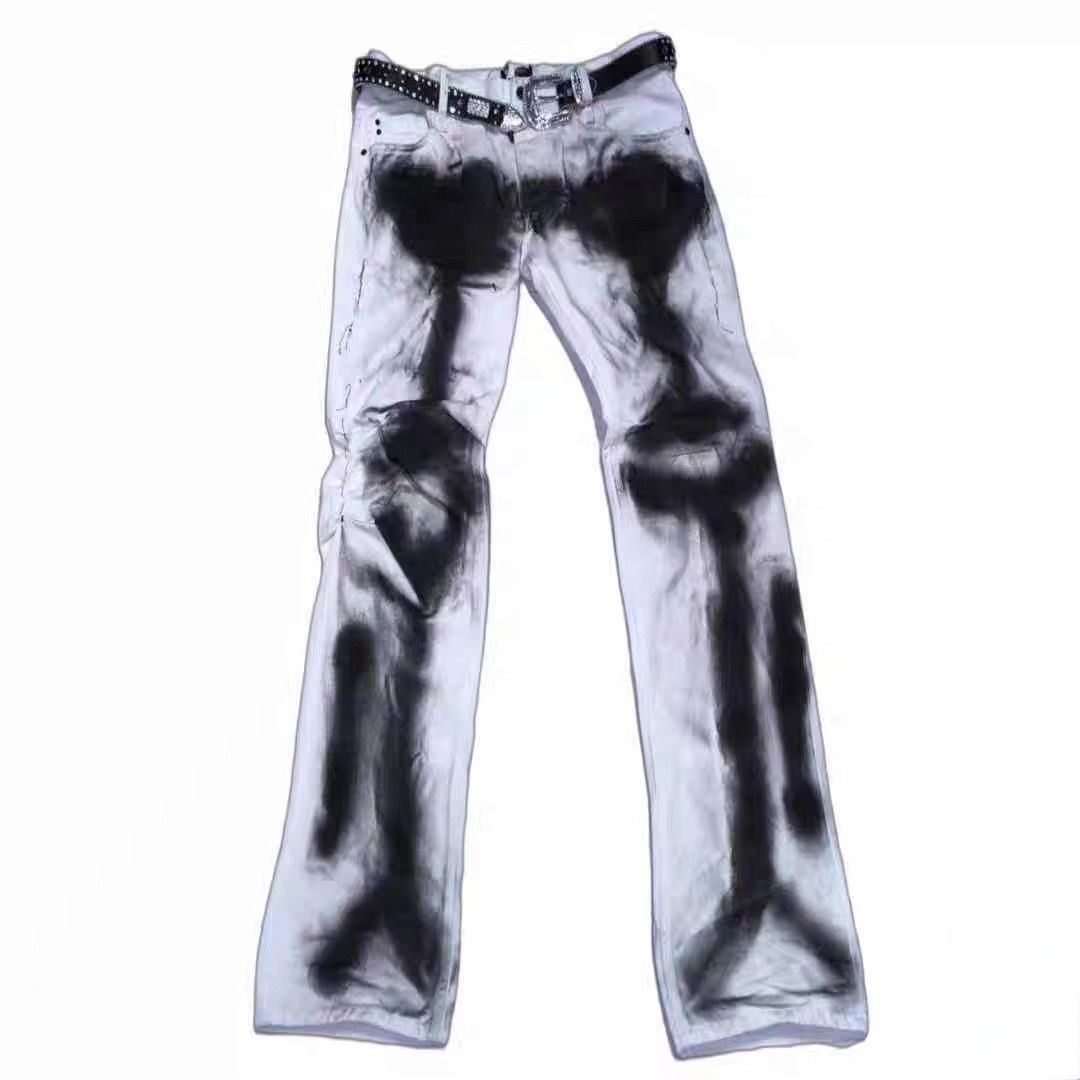 Japanese Brand × Jean Retro Skeleton Spray Paint Fried Street Hip-Hop Jeans Size US 32 / EU 48 - 1 Thumbnail
