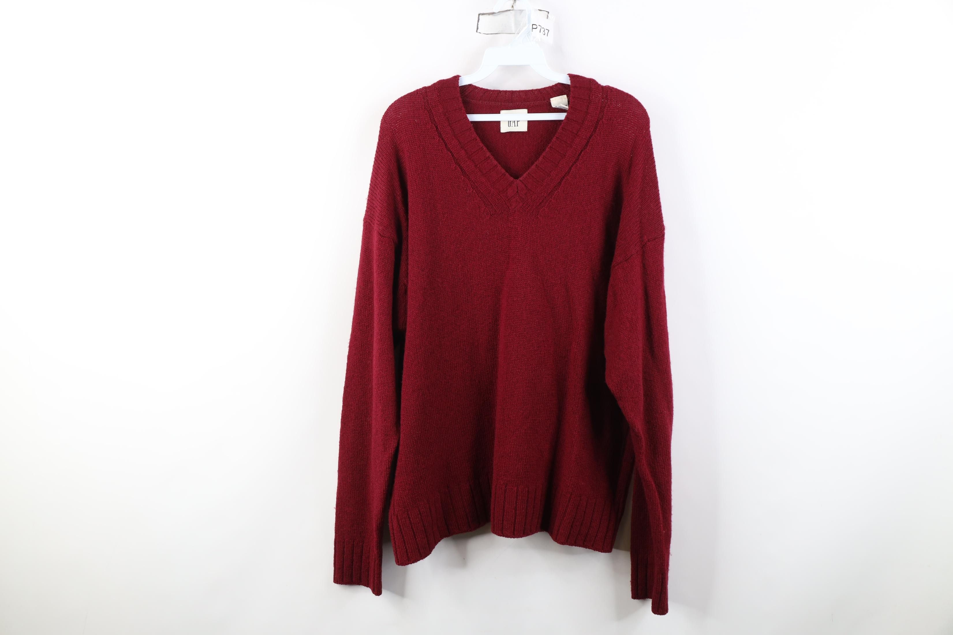 Gap Vintage 90s Gap Shetland Wool Ribbed Knit V-Neck Sweater Red Size US L / EU 52-54 / 3 - 1 Thumbnail