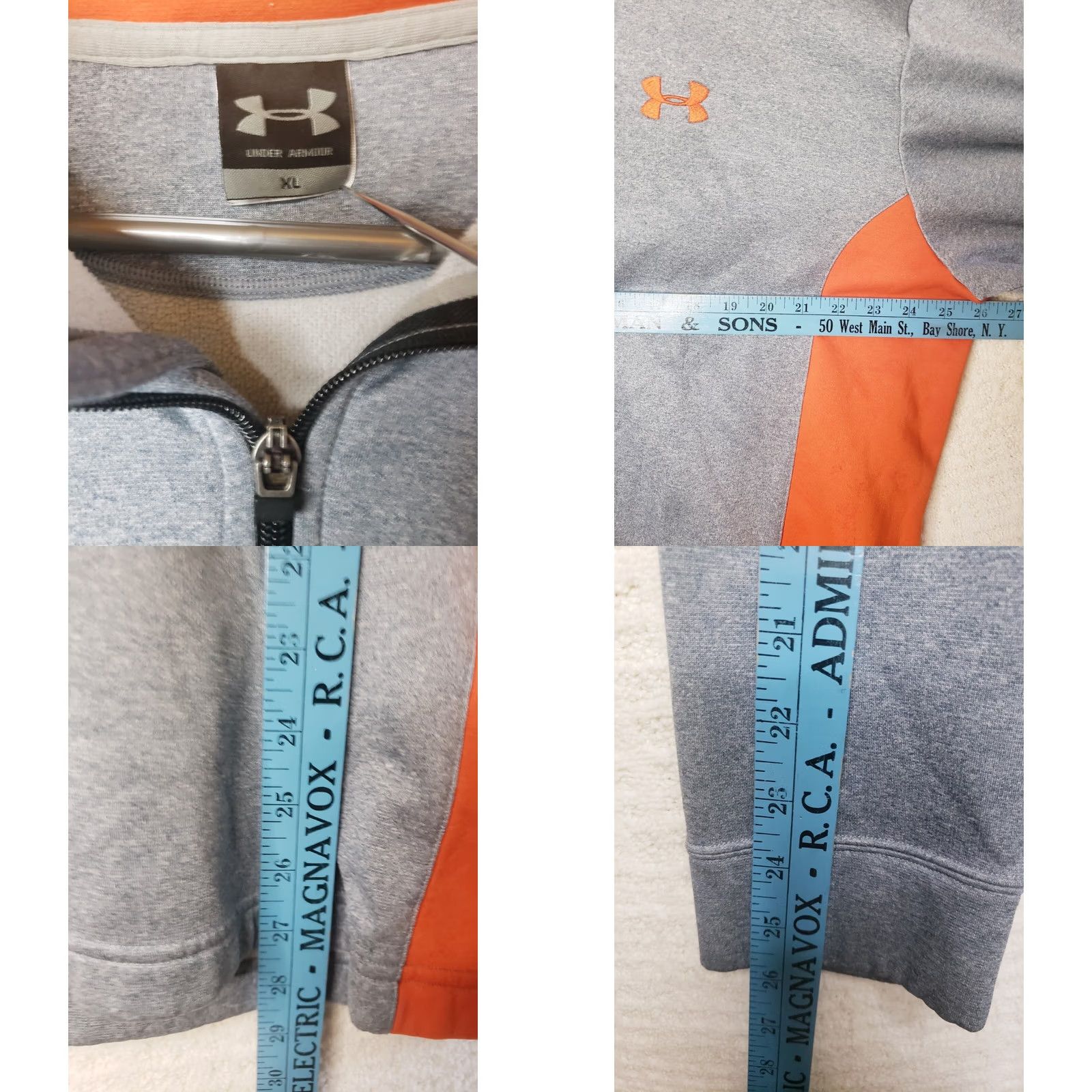 Under Armour Mens Under Armour Half Zip Up Track Warm Up Jacket XL Gray Orange Jacket Track Jacket Mens Regular Size XL Gray Orange Size US XL / EU 56 / 4 - 8 Thumbnail