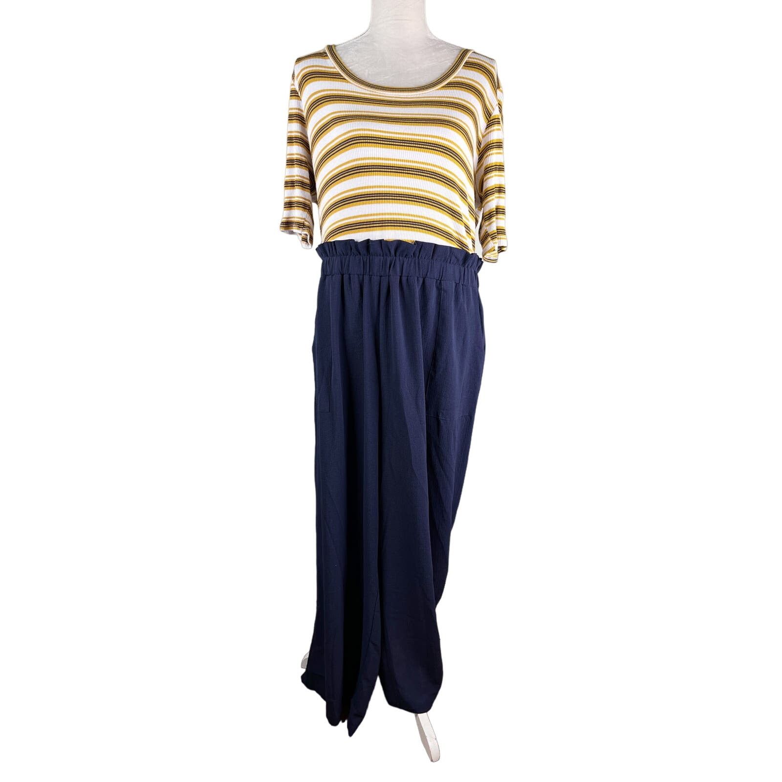 Other Monteau Jumpsuit 2X Navy Yellow Stripes SS Stretch Pockets Size 42" / US 20 - 7 Thumbnail
