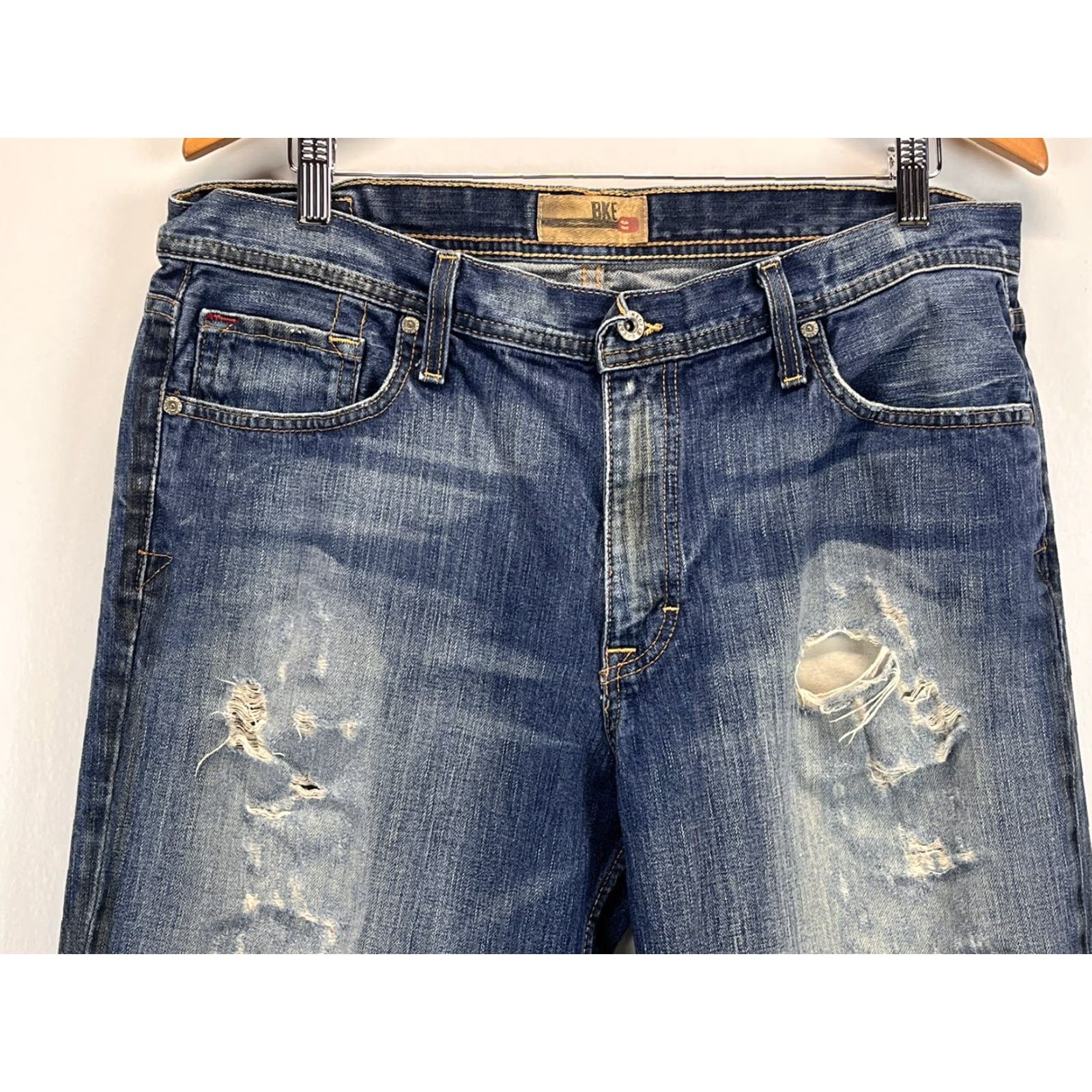 BKE VINTAGE Buckle BKE Tyler Straight Jeans 36 Extra Long Mens Distressed Blue Denim 5-Pocket 35" Inseam Size 36 Mens Size US 36 / EU 52 - 2 Thumbnail