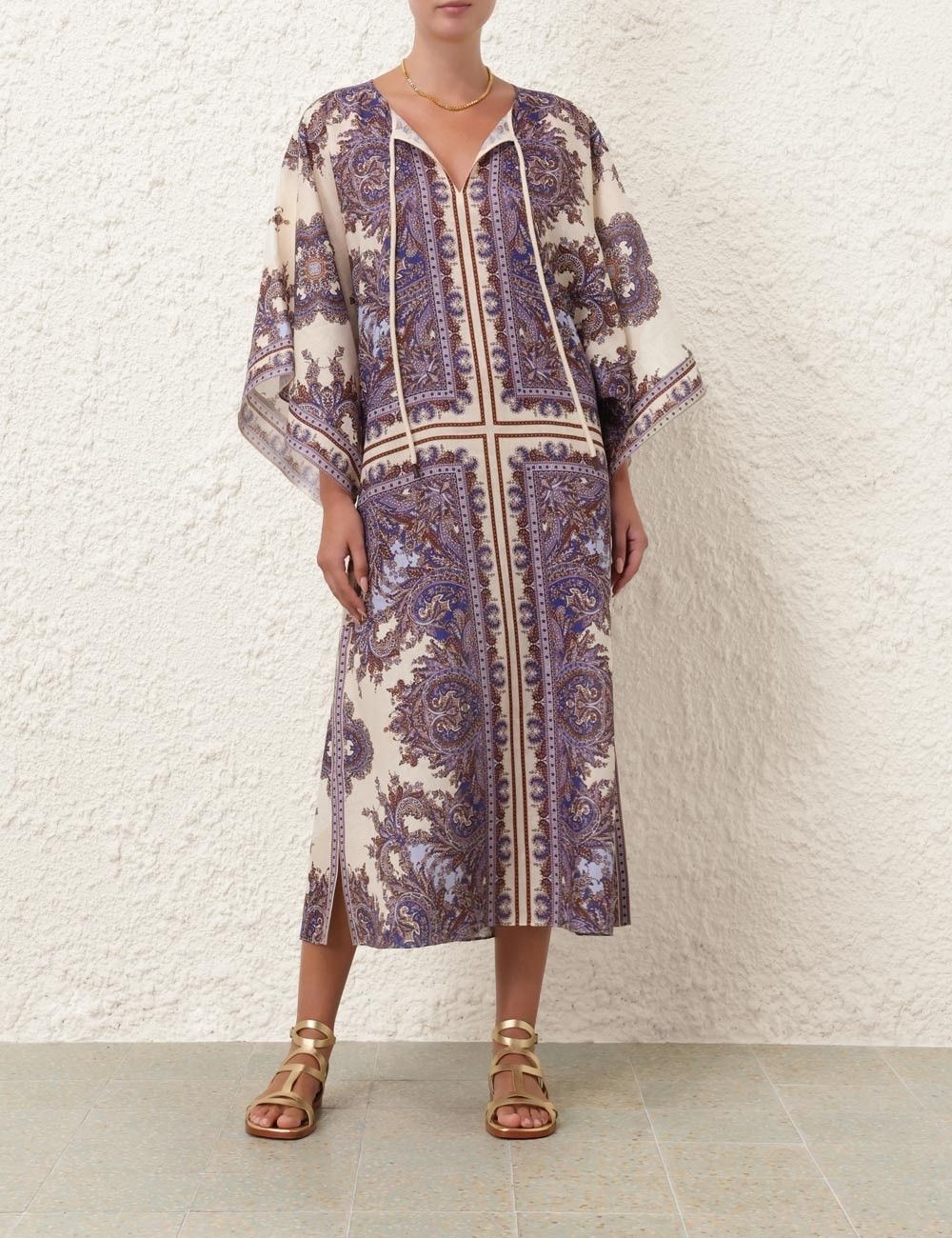 Zimmermann oc11z0525 Ottie Kaftan Midi Dress in Multicolor Size M / US 6-8 / IT 42-44 - 3 Thumbnail