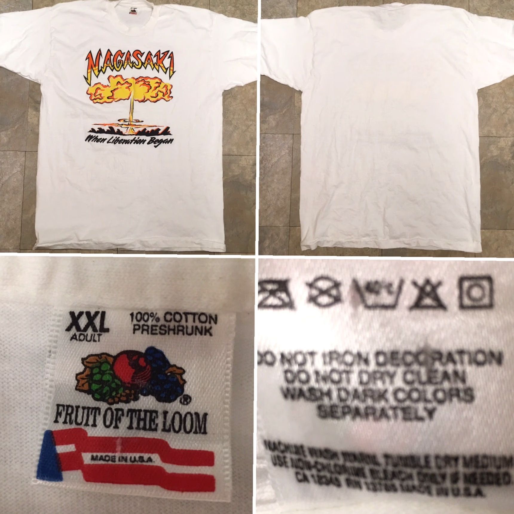 Fruit Of The Loom VINTAGE Nagasaki When Liberation Began T Shirt XXL White Graphic Tee 100% Cotton Fruit of the Loom Short Sleeve Mens Womens? Size US XXL / EU 58 / 5 - 7 Thumbnail