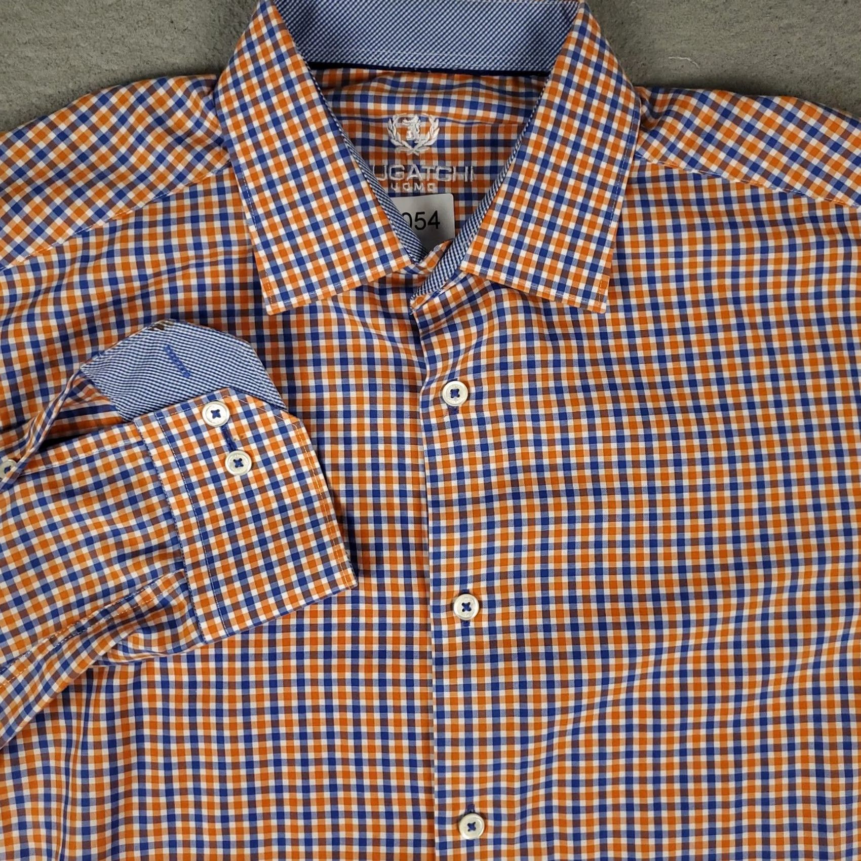 BUGATCHI Bugatchi Uomo Shirt Mens Size 16.5 Orage Blue Check Dress Button Up Long Sleeve Size 46R - 2 Thumbnail