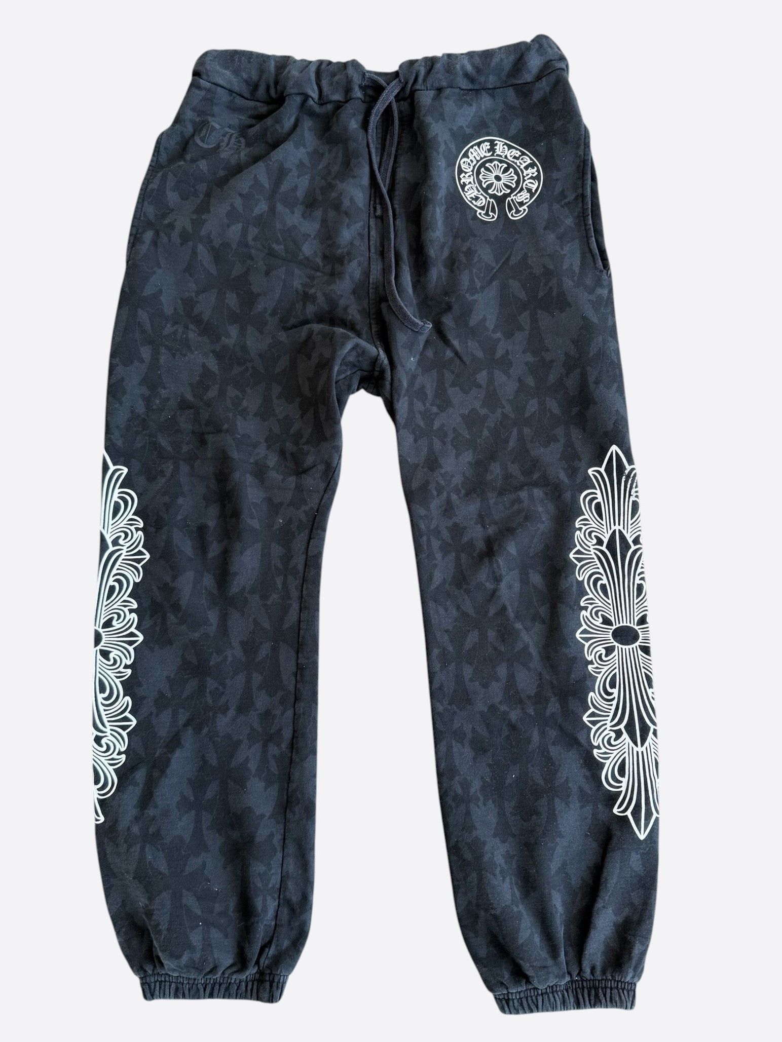 Chrome Hearts Black Horseshoe Logo Cemetery Cross Jacquard Sweatpants Size US 34 / EU 50 - 1 Thumbnail