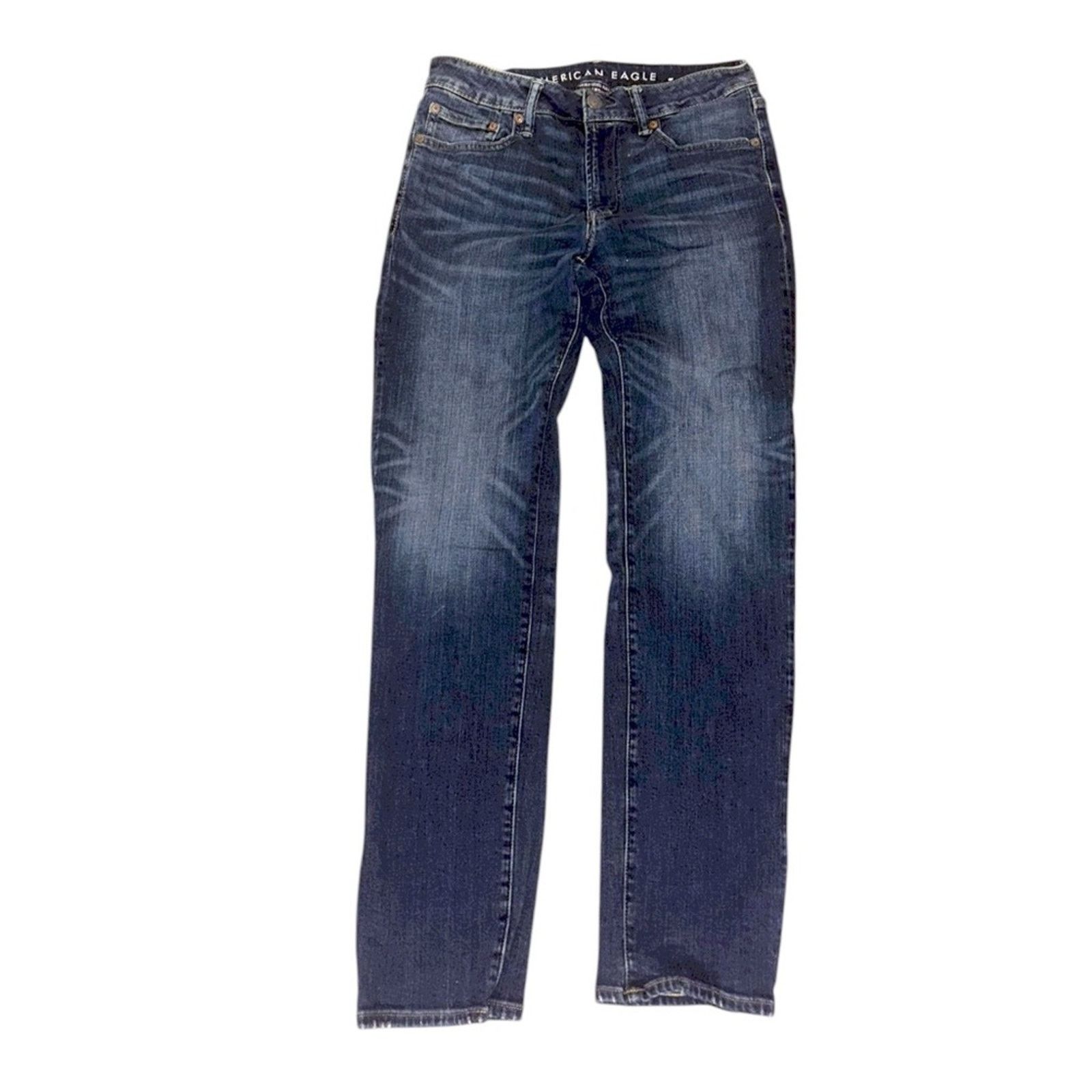 American Eagle Outfitters American Eagle Dark Wash Next Level Flex Slim Straight Jeans Size US 31 - 1 Thumbnail