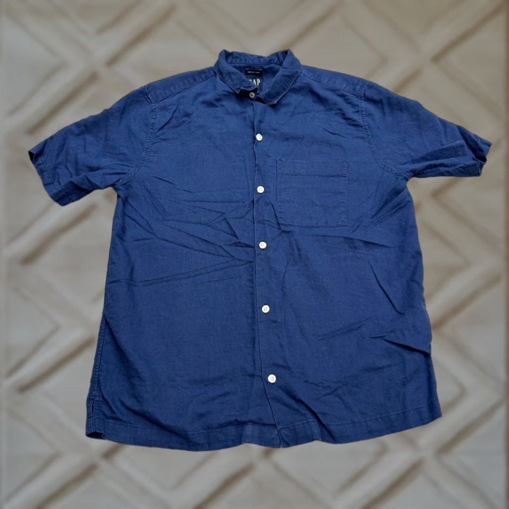 Gap Gap Button-Up Shirt Mens XS True Navy Blue Short Sleeve Casual Linen Cotton Button-Down Collar-Down Breathable Lightweight Pockets Size US XS / EU 42 / 0 - 1 Thumbnail