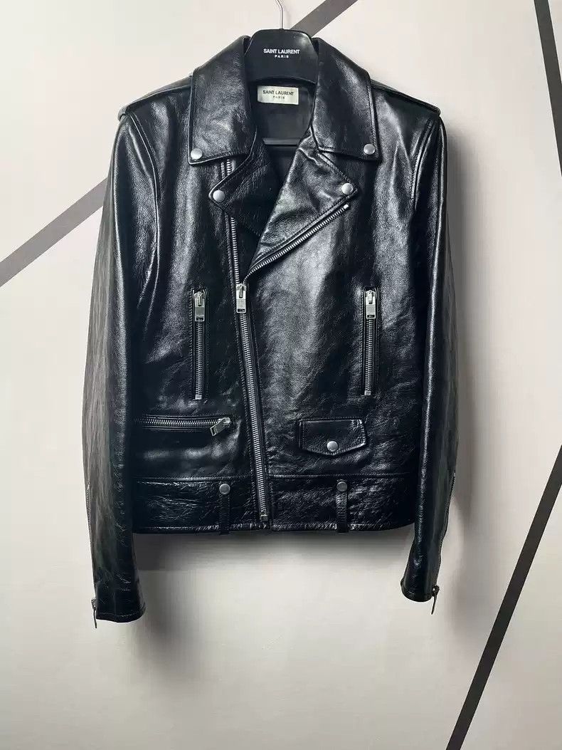 Saint laurent slp authentic 16 autumn and winter oily cowhide L01 motorcycle leather