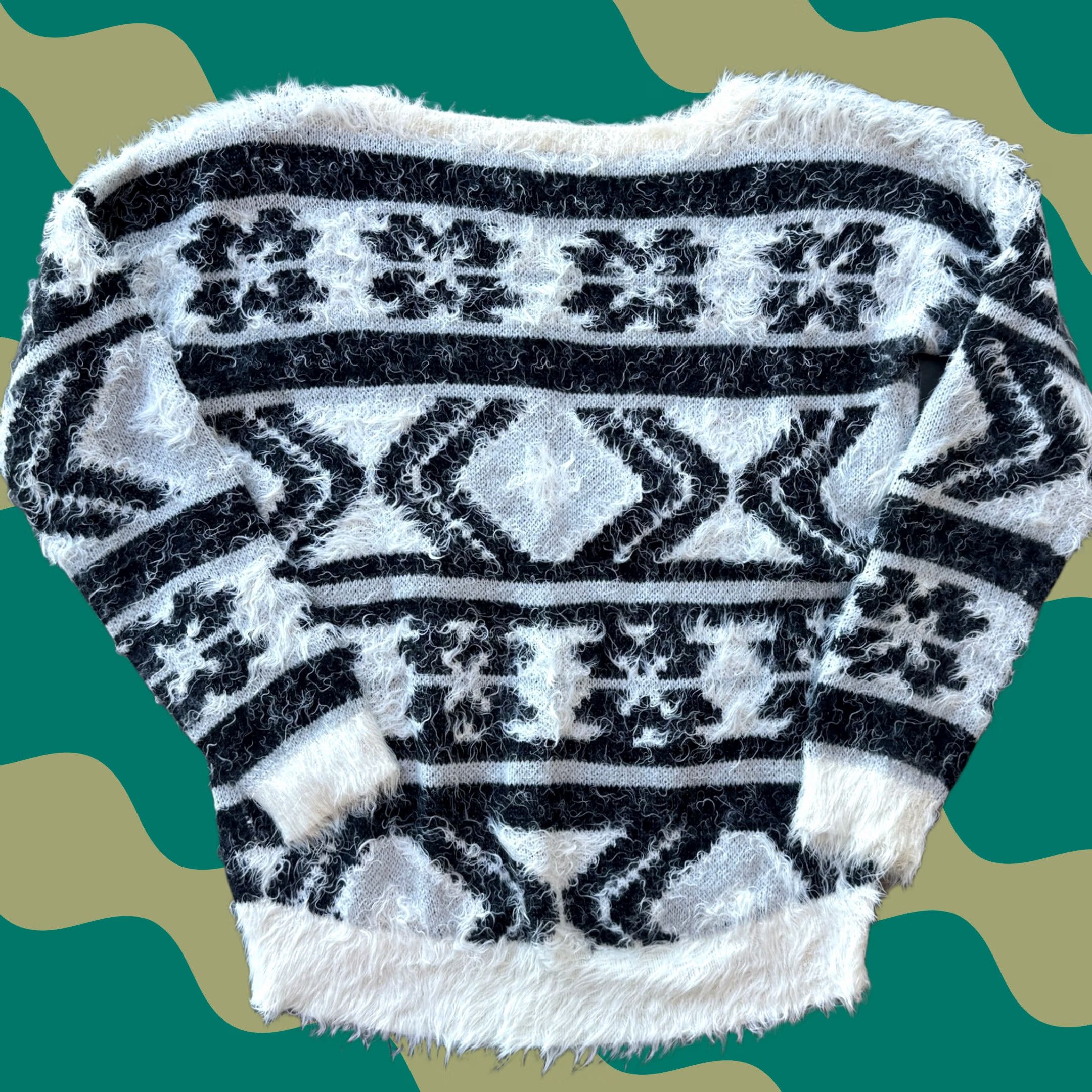 Express VINTAGE Y2K Express Grandmacore Pullover Fluffy Aztec Pattern Sweater Small Size S / US 4 / IT 40 - 1 Thumbnail