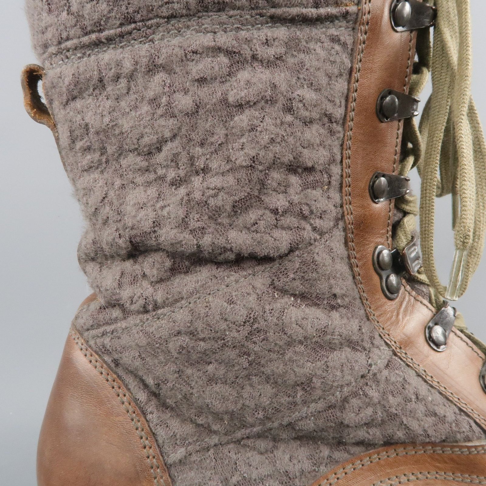 Lanvin Size 7 Brown Leather & Textured Lace Mid Calf Combat Boots Size US 7 / EU 40 - 6 Thumbnail