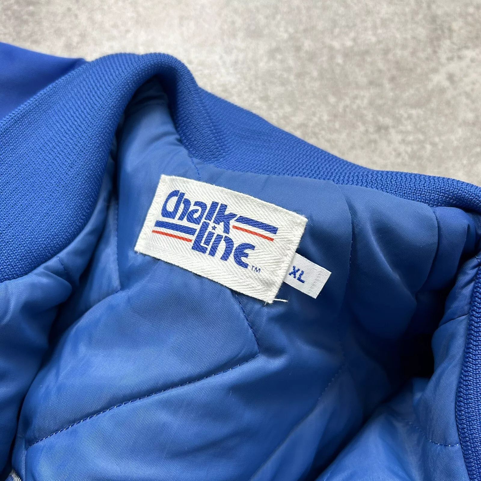 Chalk Line × NFL × Vintage VTG 90s NFL New York GIANTS SPELL OUT SATIN BOMBER JACKET Size US XL / EU 56 / 4 - 5 Thumbnail