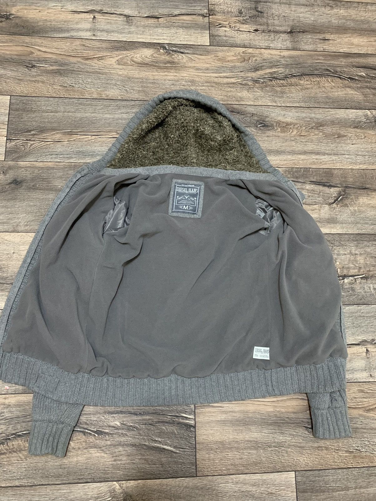 Diesel × Vintage Vintage Diesel Y2K Grey Knit Zip Hoodie Avant Garde Fur Hood Size US M / EU 48-50 / 2 - 7 Thumbnail